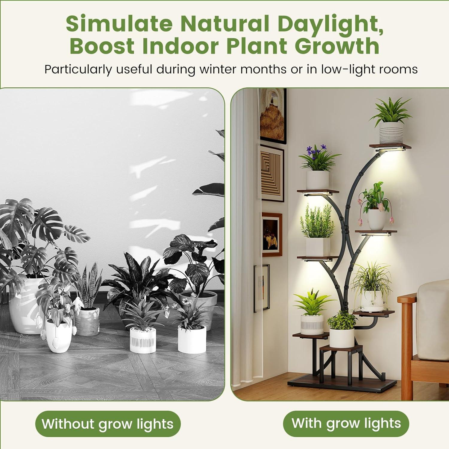image:imageGiantex Plant Stand Indoor with Grow Lights 8Tier 58 Tall Corner Metal Plant Shelf for Multiple Plants Decorative Curved Flower Pot Display Rack for Living Room Home Balcony Patio 12 Pack