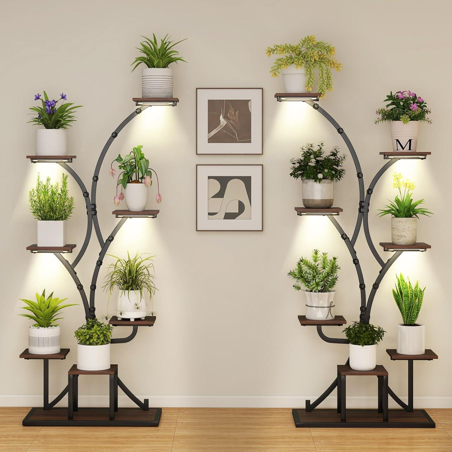 image:imageGiantex Plant Stand Indoor with Grow Lights 8Tier 58 Tall Corner Metal Plant Shelf for Multiple Plants Decorative Curved Flower Pot Display Rack for Living Room Home Balcony Patio 11 Pack
