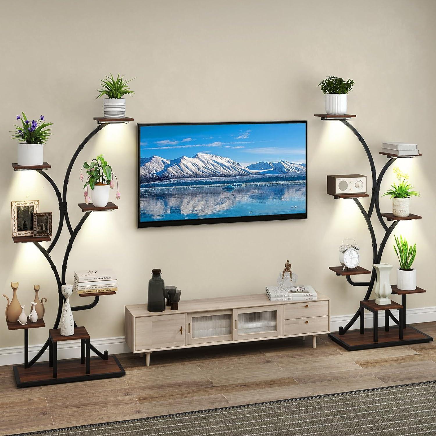 image:imageGiantex Plant Stand Indoor with Grow Lights 8Tier 58 Tall Corner Metal Plant Shelf for Multiple Plants Decorative Curved Flower Pot Display Rack for Living Room Home Balcony Patio 12 Pack