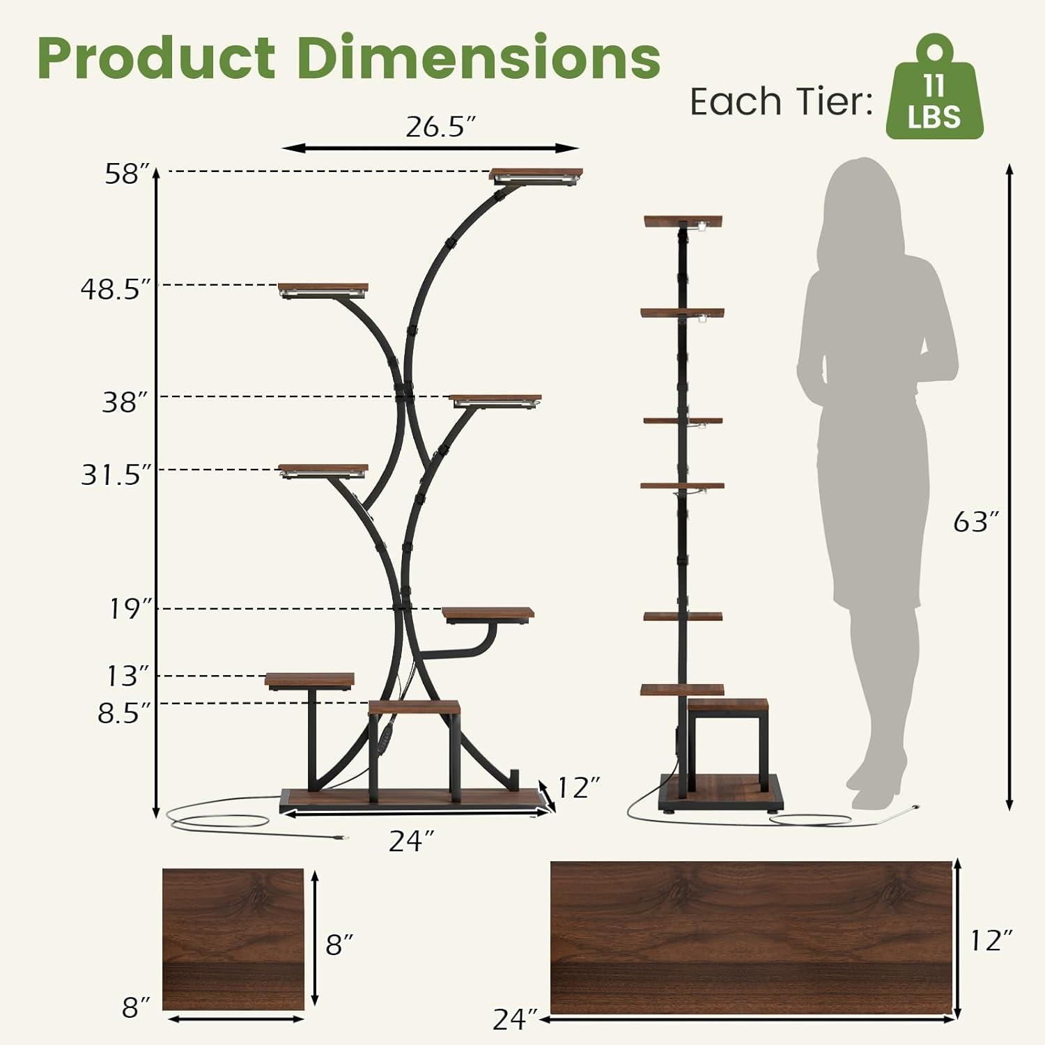 image:imageGiantex Plant Stand Indoor with Grow Lights 8Tier 58 Tall Corner Metal Plant Shelf for Multiple Plants Decorative Curved Flower Pot Display Rack for Living Room Home Balcony Patio 11 Pack
