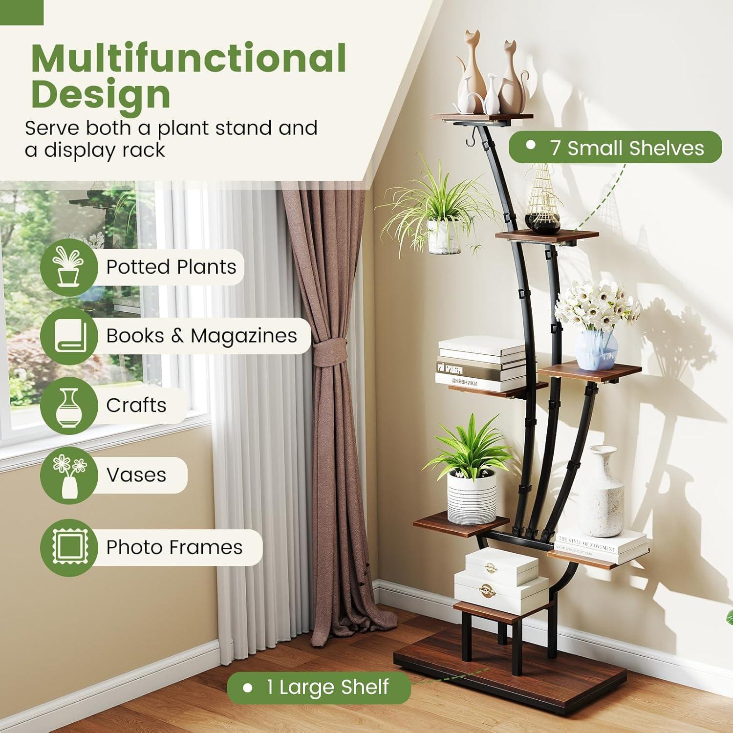 image:imageGiantex Plant Stand Indoor with Grow Lights 8Tier 62 Tall Corner Metal Plant Shelf for Multiple Plants Decorative Curved Flower Display Rack for Living Room Home Balcony Patio 11 Pack
