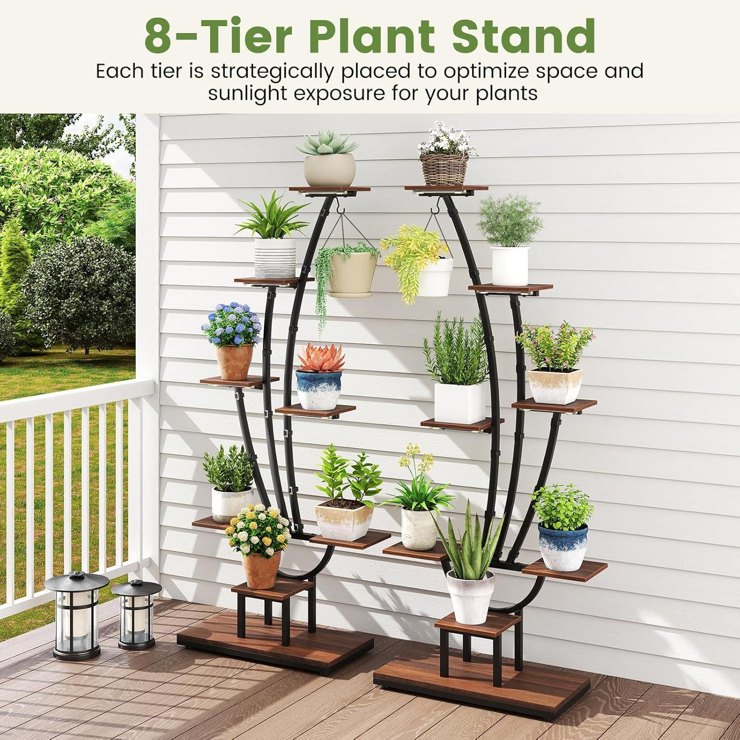 image:imageGiantex Plant Stand Indoor with Grow Lights 8Tier 62 Tall Corner Metal Plant Shelf for Multiple Plants Decorative Curved Flower Display Rack for Living Room Home Balcony Patio 11 Pack