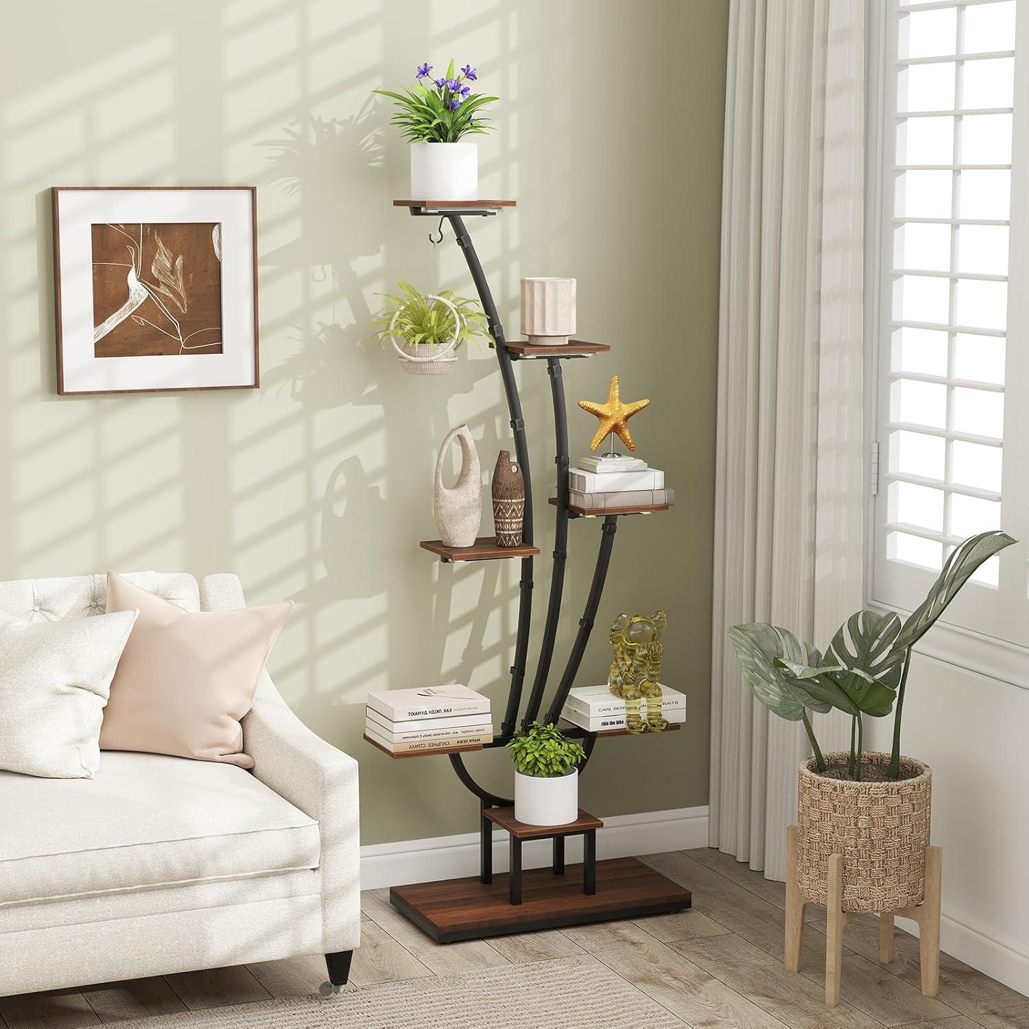 image:imageGiantex Plant Stand Indoor with Grow Lights 8Tier 62 Tall Corner Metal Plant Shelf for Multiple Plants Decorative Curved Flower Display Rack for Living Room Home Balcony Patio 12 Pack