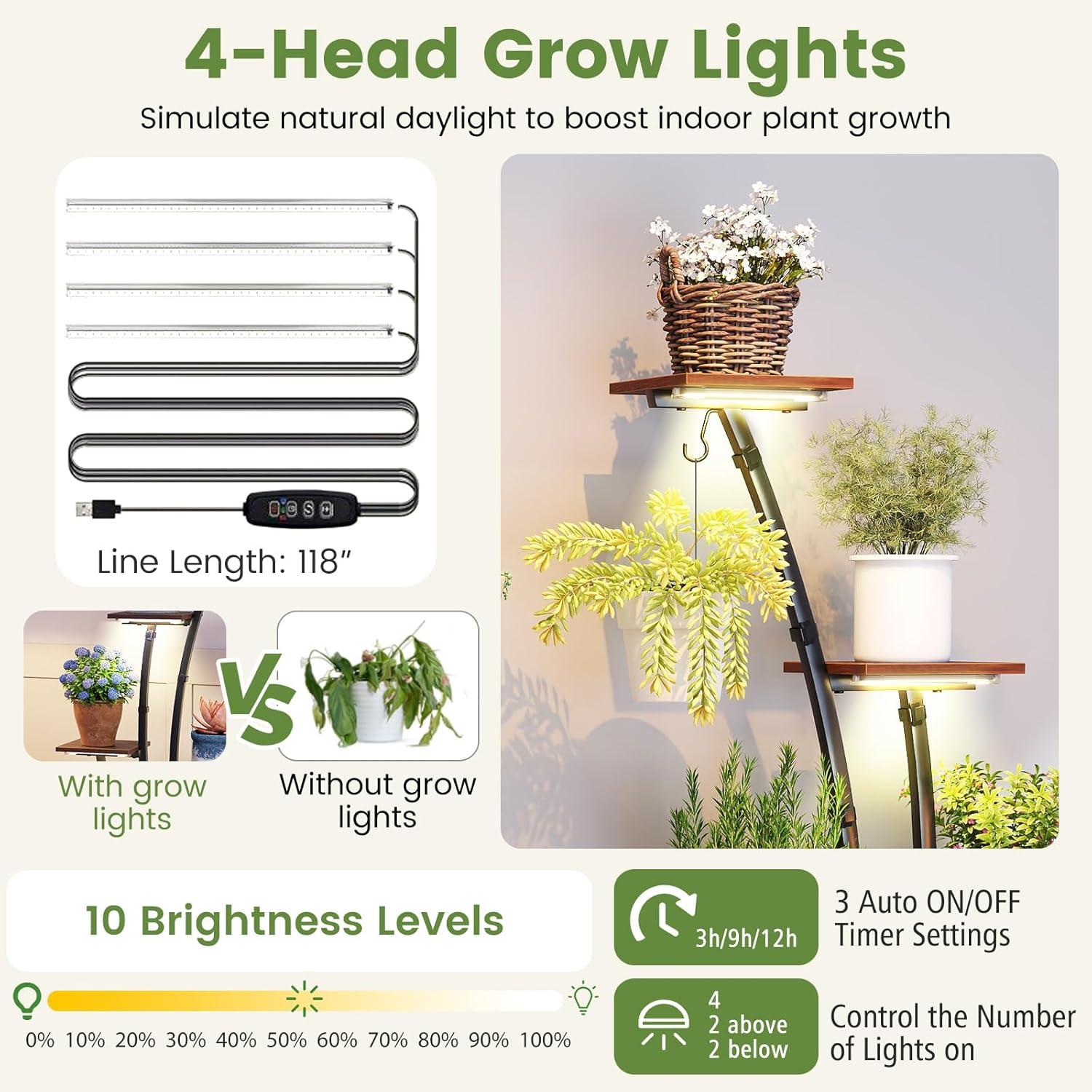image:imageGiantex Plant Stand Indoor with Grow Lights 8Tier 62 Tall Corner Metal Plant Shelf for Multiple Plants Decorative Curved Flower Display Rack for Living Room Home Balcony Patio 11 Pack