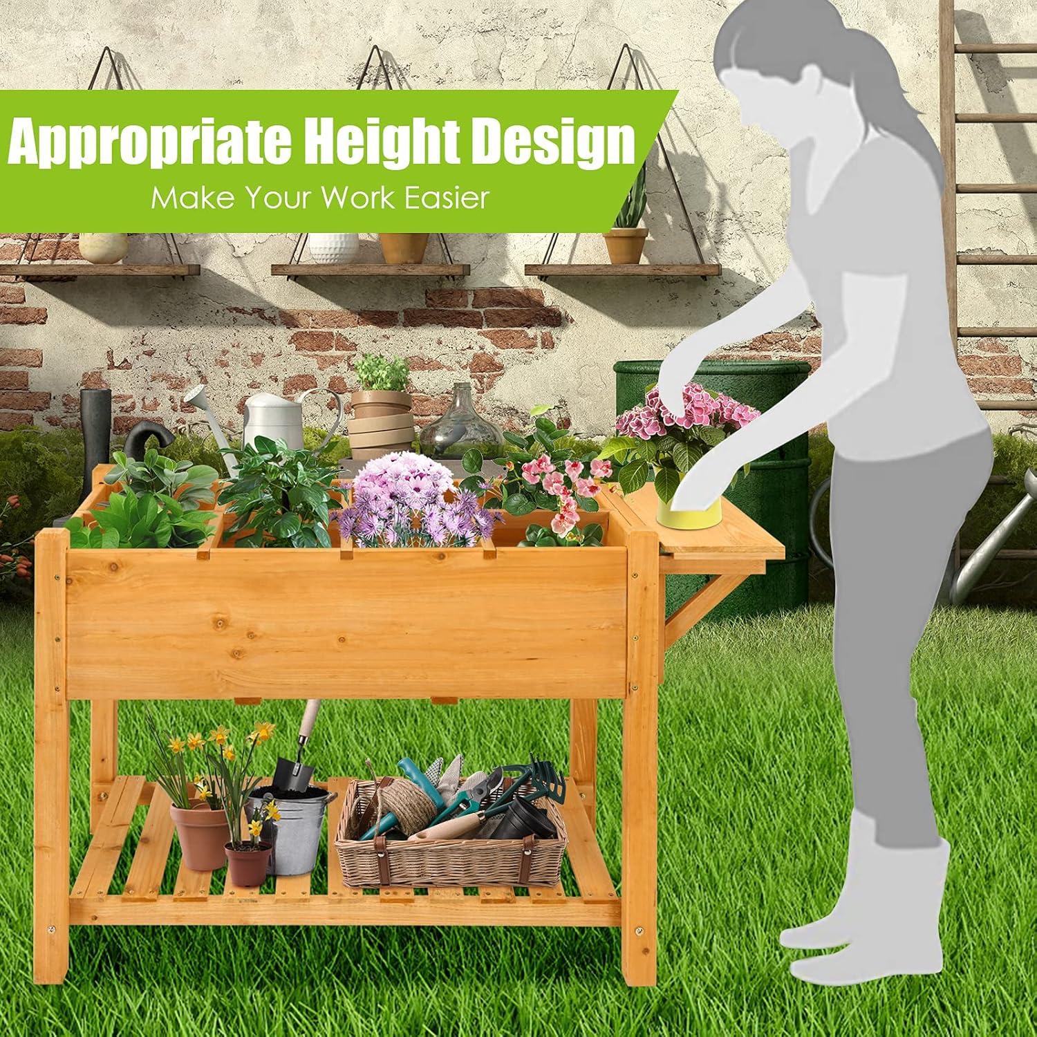 image:imageGiantex Planter Raised Bed Elevated Raised Garden Box with 8 Grids and Side Work Table Outdoor Wood Plant Container Backyard Patio 485 Lx21 Wx315 H485Lx21Wx315H