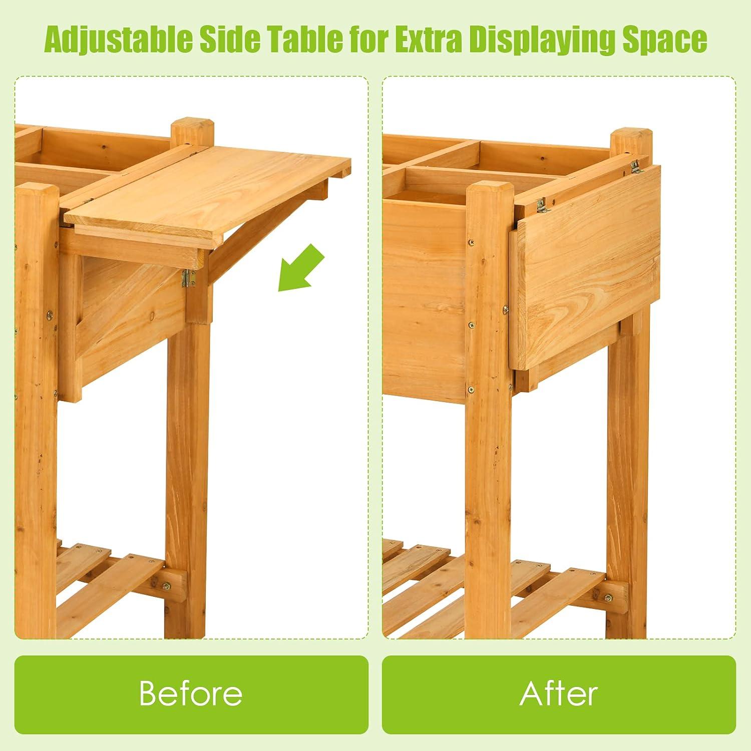 image:imageGiantex Planter Raised Bed Elevated Raised Garden Box with 8 Grids and Side Work Table Outdoor Wood Plant Container Backyard Patio 485 Lx21 Wx315 H485Lx21Wx315H