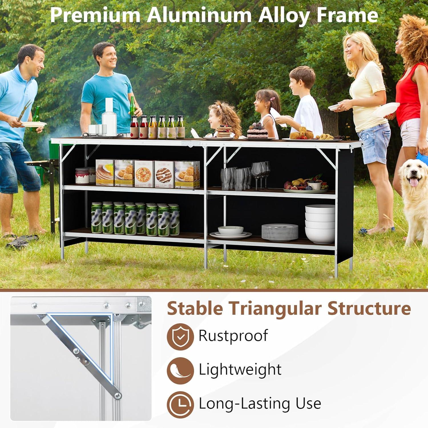 image:imageGiantex Portable Bar Table for Events Folding Mobile Bartending Station with Storage Shelves Removable Privacy Skirt Carrying Case for Parties Catering Trade Shows Coffee 435L x 345HCoffee