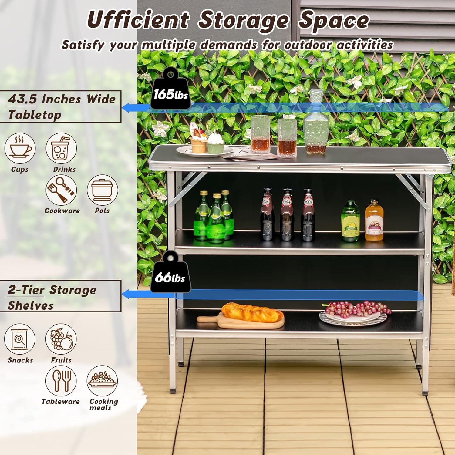 image:imageGiantex Portable Bar Table for Events Folding Mobile Bartending Station with Storage Shelves Removable Privacy Skirt Carrying Case for Parties Catering Trade Shows Coffee 435L x 345HBlack