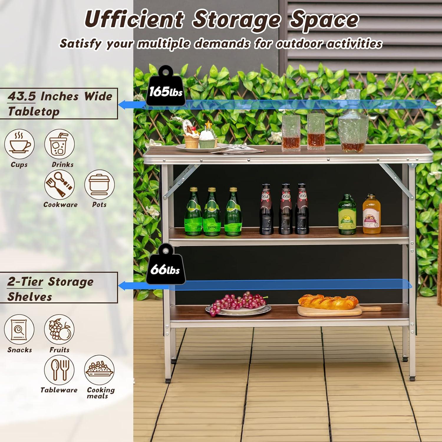 image:imageGiantex Portable Bar Table for Events Folding Mobile Bartending Station with Storage Shelves Removable Privacy Skirt Carrying Case for Parties Catering Trade Shows Coffee 435L x 345HCoffee