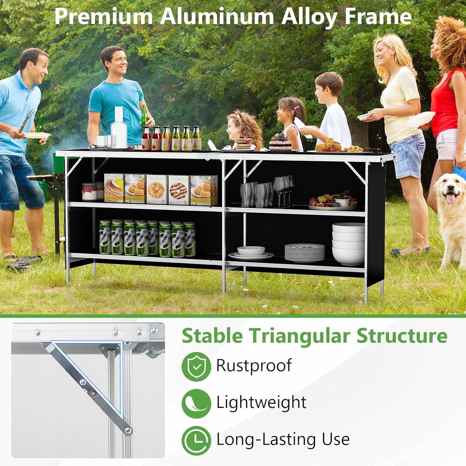 image:imageGiantex Portable Bar Table for Events Folding Mobile Bartending Station with Storage Shelves Removable Privacy Skirt Carrying Case for Parties Catering Trade Shows Coffee 435L x 345HBlack