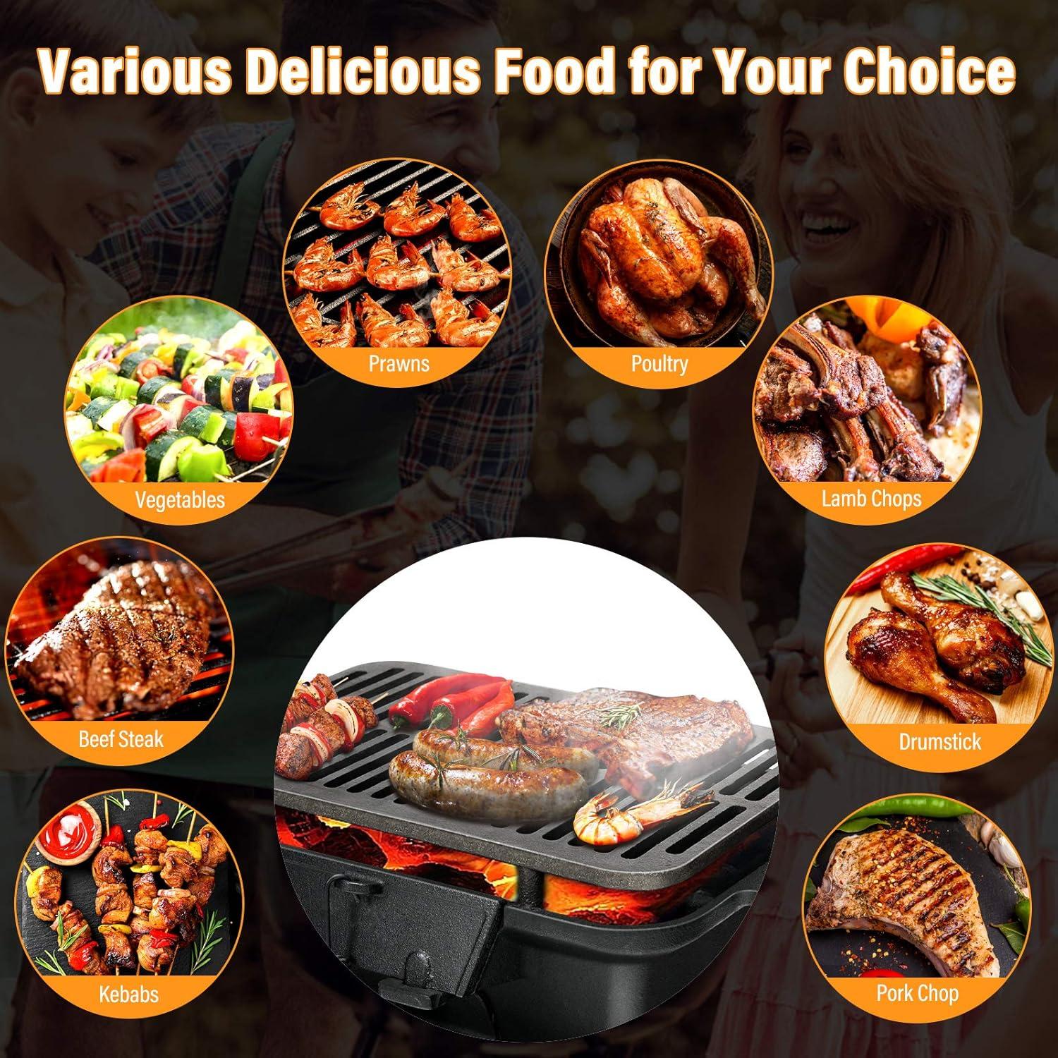 image:imageGiantex Portable Hibachi Grill Doublesided Cast Iron Grill with Air Regulating Door amp Fire Gate Grate Lifter Ideal for Outdoor Picnic Camping amp Backyard Barbecue CookingRectangle Grill