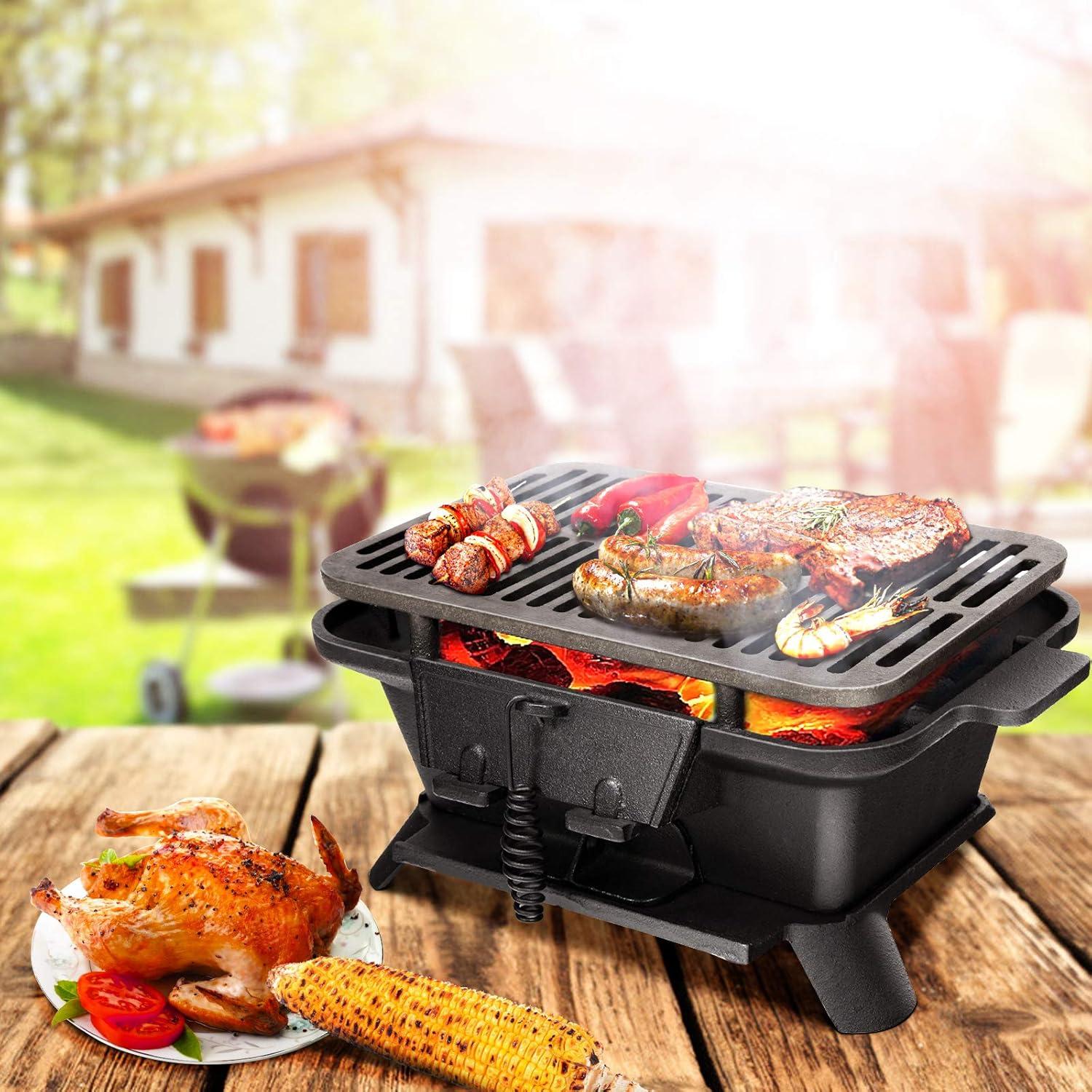 image:imageGiantex Portable Hibachi Grill Doublesided Cast Iron Grill with Air Regulating Door amp Fire Gate Grate Lifter Ideal for Outdoor Picnic Camping amp Backyard Barbecue CookingRectangle Grill