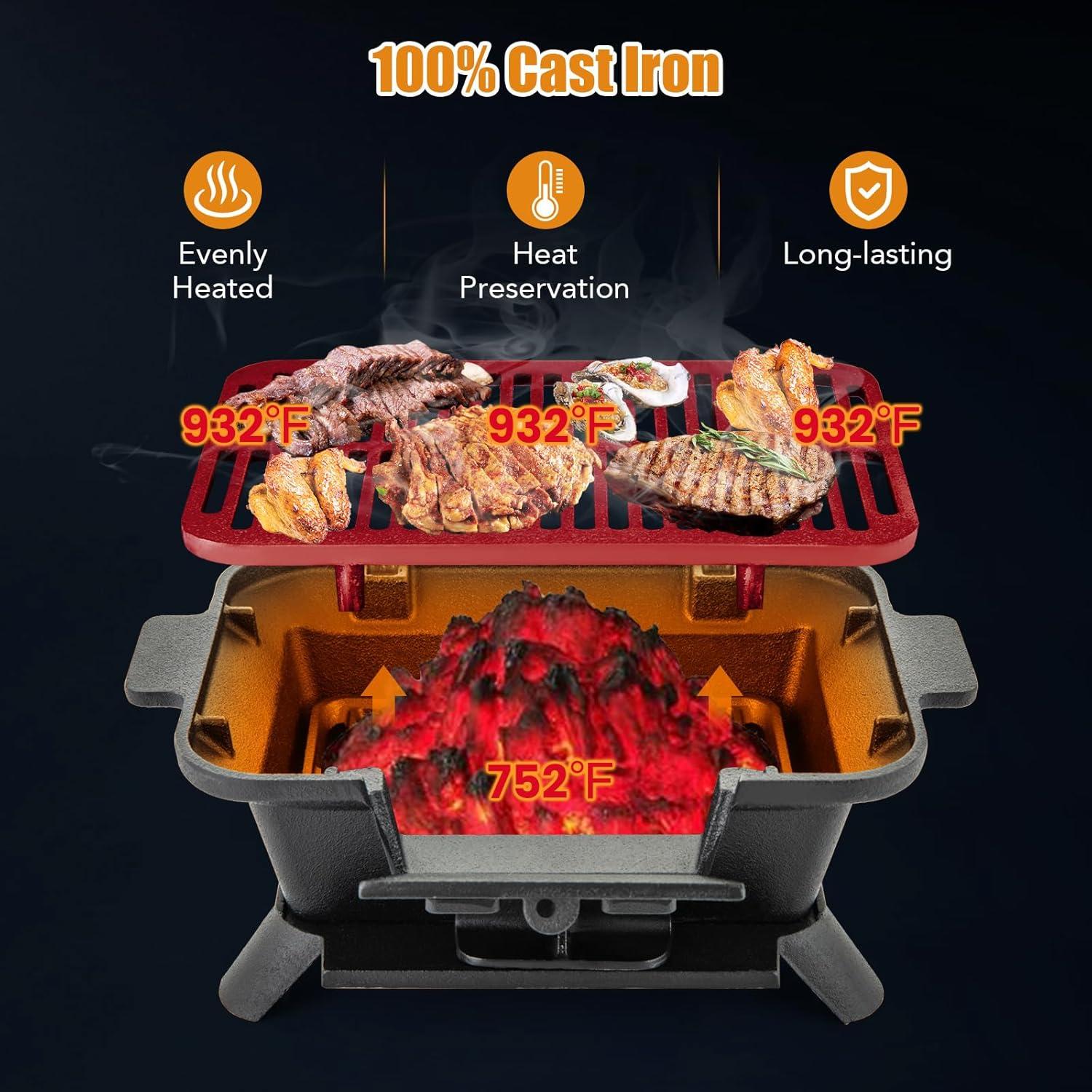 image:imageGiantex Portable Hibachi Grill Doublesided Cast Iron Grill with Air Regulating Door amp Fire Gate Grate Lifter Ideal for Outdoor Picnic Camping amp Backyard Barbecue CookingRectangle Grill