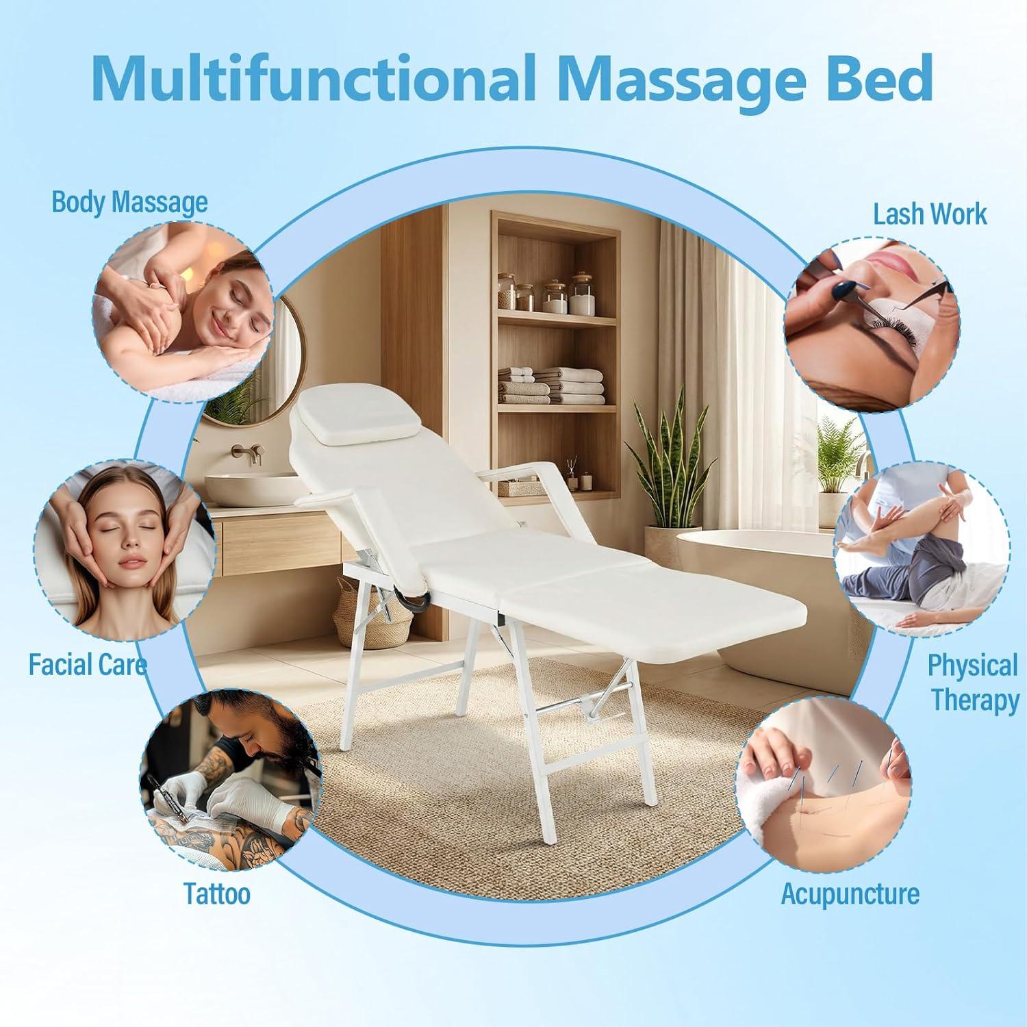 image:imageGiantex Portable Massage Bed Tattoo Chair 73 Inch Adjustable Facial Table for Salon Beauty Spa wCarrying Bag Folding Spa Chair Esthetician amp Lash Bed White