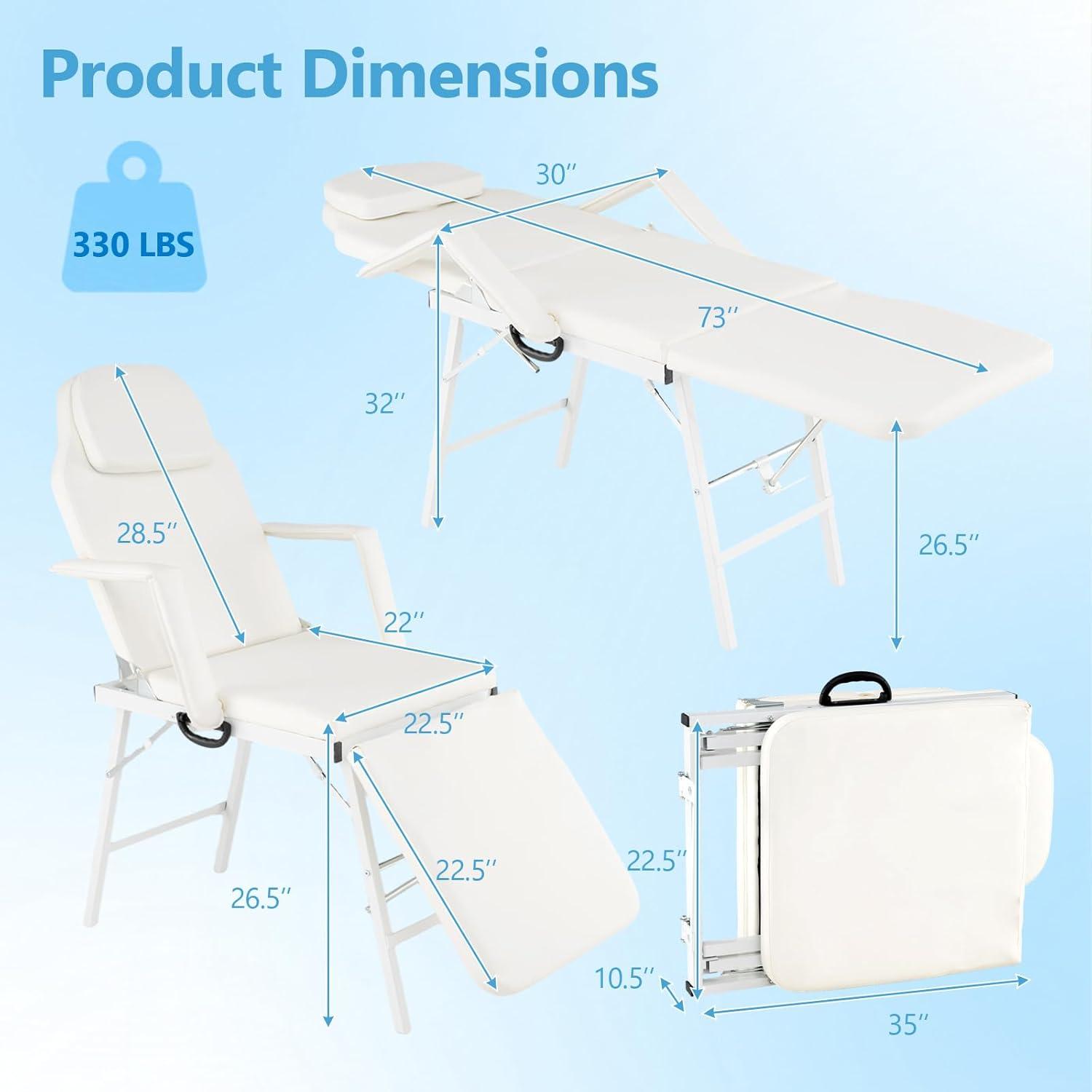 image:imageGiantex Portable Massage Bed Tattoo Chair 73 Inch Adjustable Facial Table for Salon Beauty Spa wCarrying Bag Folding Spa Chair Esthetician amp Lash Bed White