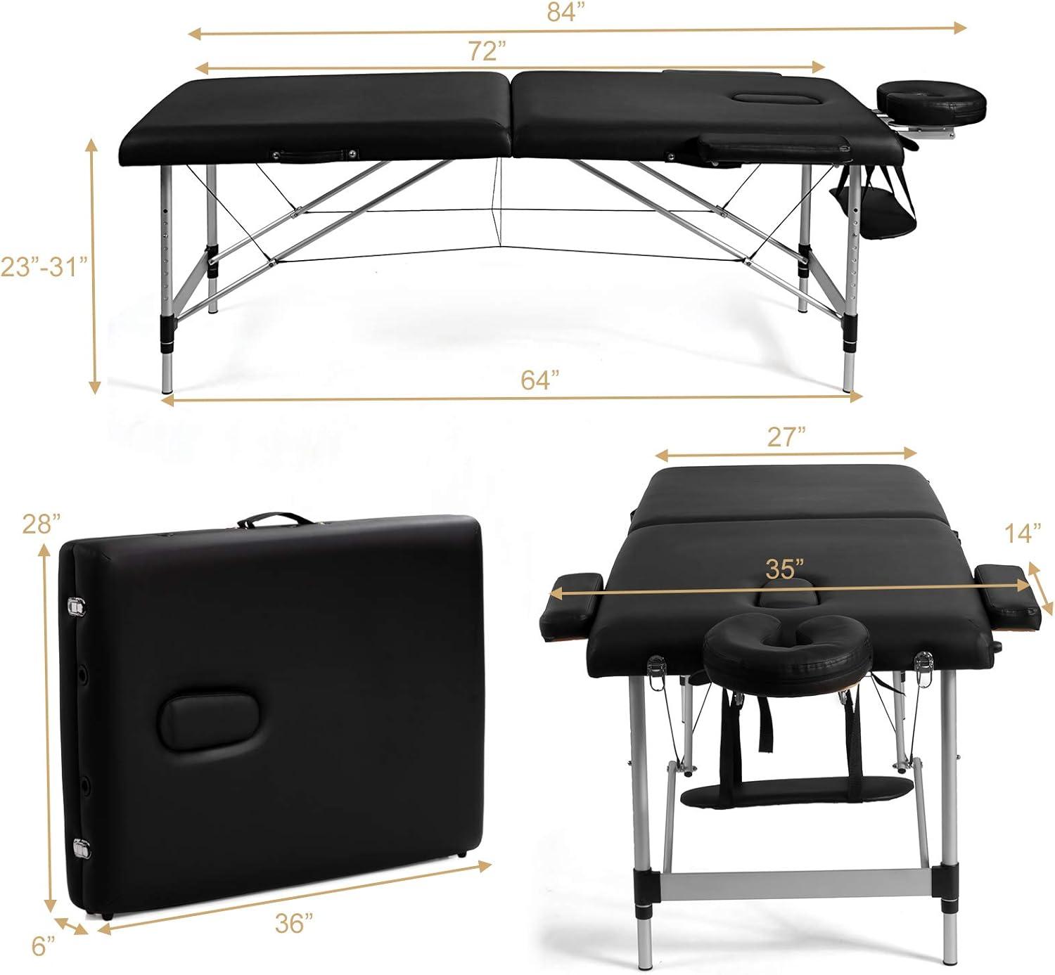 image:imageGiantex Portable Massage Table 84inch Folding Lash Bed Aluminium Frame Height Adjustable 2 Fold Professional Facial Salon Tattoo Massage Bed Face Cradle Armrests Headrest Carrying Bag Black