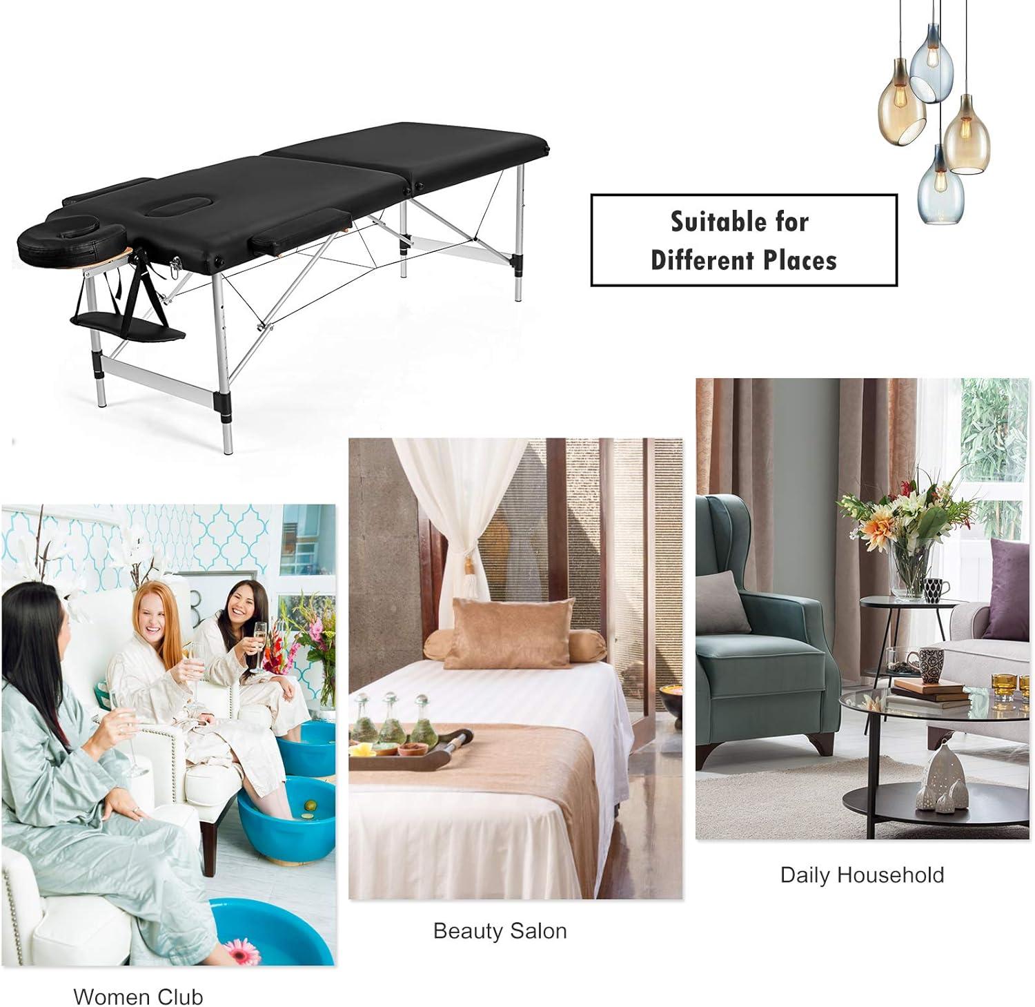 image:imageGiantex Portable Massage Table 84inch Folding Lash Bed Aluminium Frame Height Adjustable 2 Fold Professional Facial Salon Tattoo Massage Bed Face Cradle Armrests Headrest Carrying Bag Black