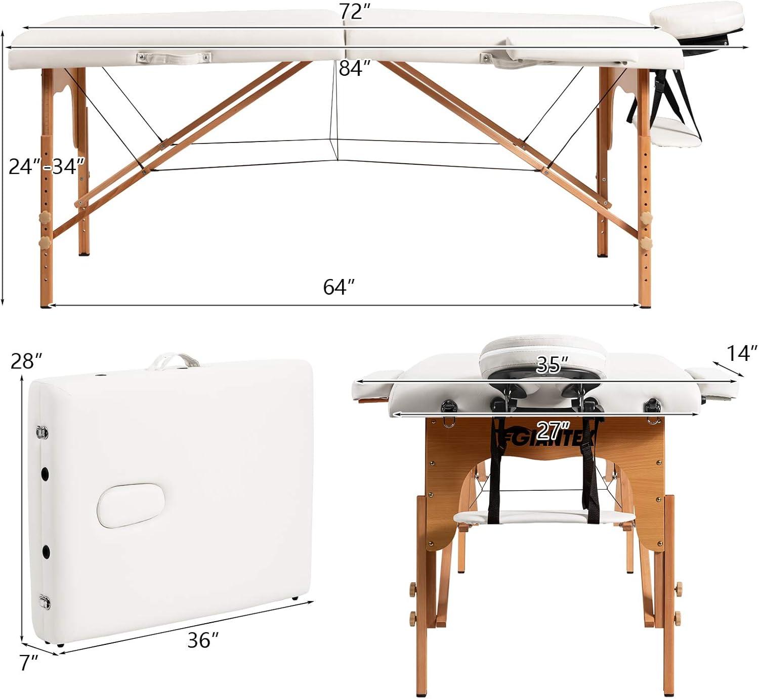 image:imageGiantex Portable Massage Table Lash Bed Massage Bed Spa Bed Height Adjustable wFace Cradle amp Carry Case Professional Facial Salon Tattoo Table for Spa Beauty Salon Home Use White
