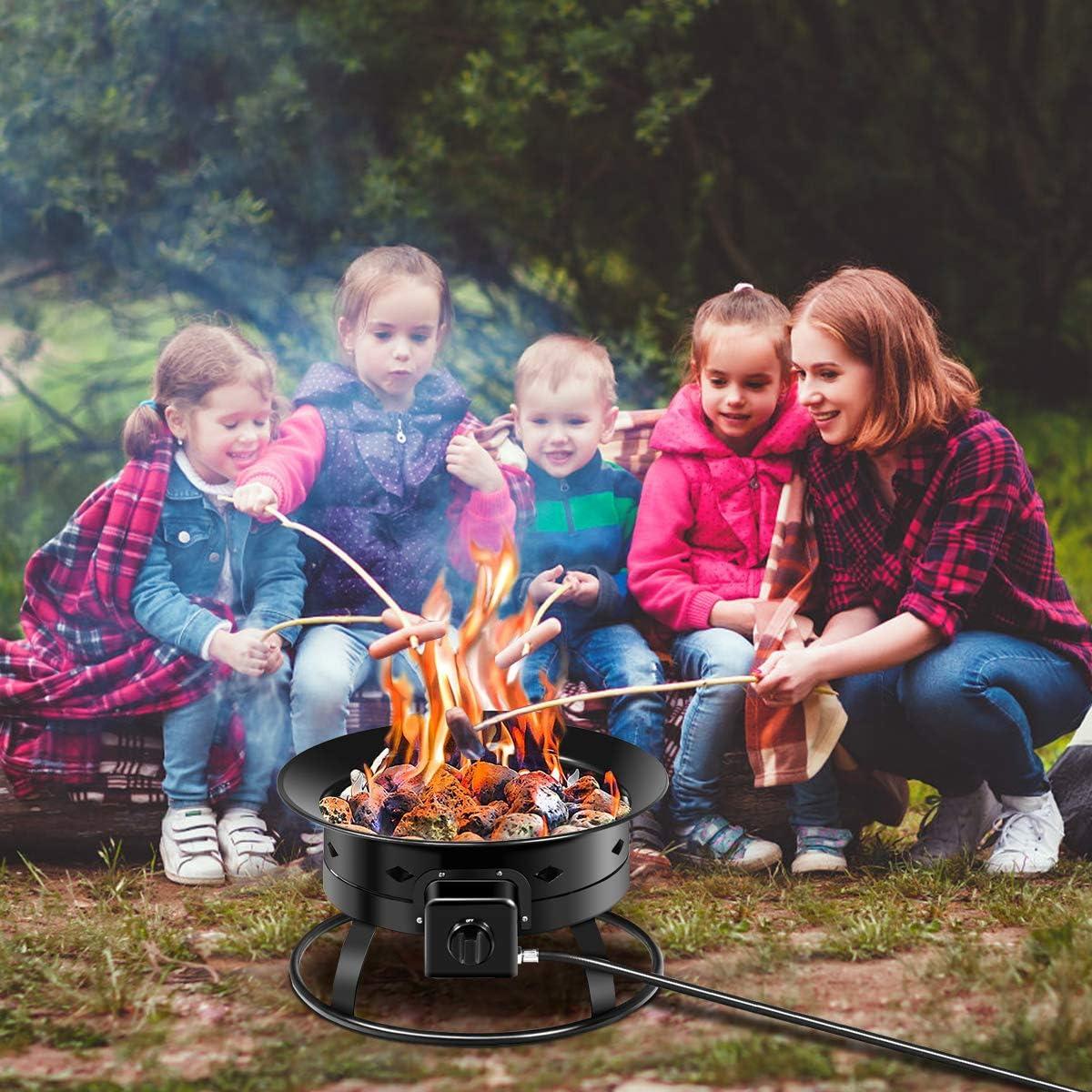 image:imageGiantex Portable Propane Fire Pit 19 Outdoor Firepit 58000BTU Fire Bowl wCover amp Carry KitLava Rock Stone amp Tank Stabilizer Ring Gas Fire Pit for Outside CampingPatio Backyard Black