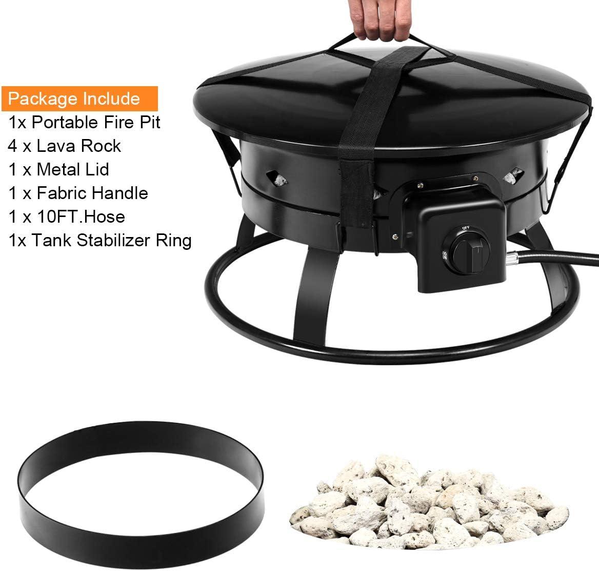 image:imageGiantex Portable Propane Fire Pit 19 Outdoor Firepit 58000BTU Fire Bowl wCover amp Carry KitLava Rock Stone amp Tank Stabilizer Ring Gas Fire Pit for Outside CampingPatio Backyard Black