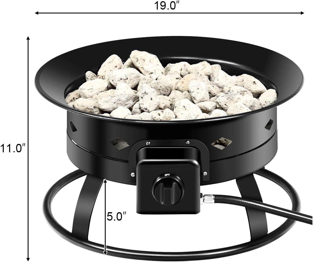 image:imageGiantex Portable Propane Fire Pit 19 Outdoor Firepit 58000BTU Fire Bowl wCover amp Carry KitLava Rock Stone amp Tank Stabilizer Ring Gas Fire Pit for Outside CampingPatio Backyard Black