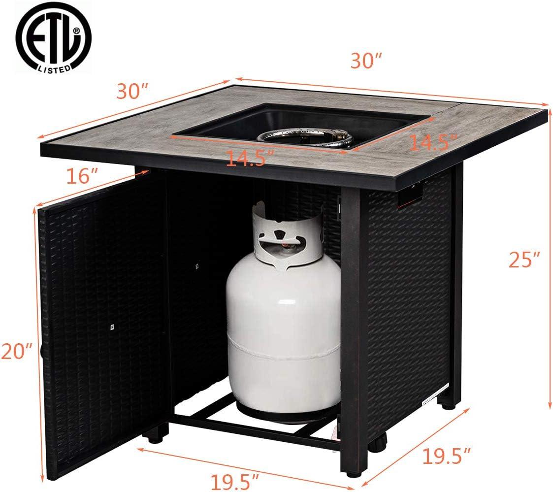 image:imageGiantex Propane Fire Pit Table 30 inch 50000 BTU Square Gas Firepits wCeramic Tabletop Emboss Gas Heater wLava Rock Waterproof Cover ETL and CSA Certification for OutsideBlack amp GrayBlack Gray