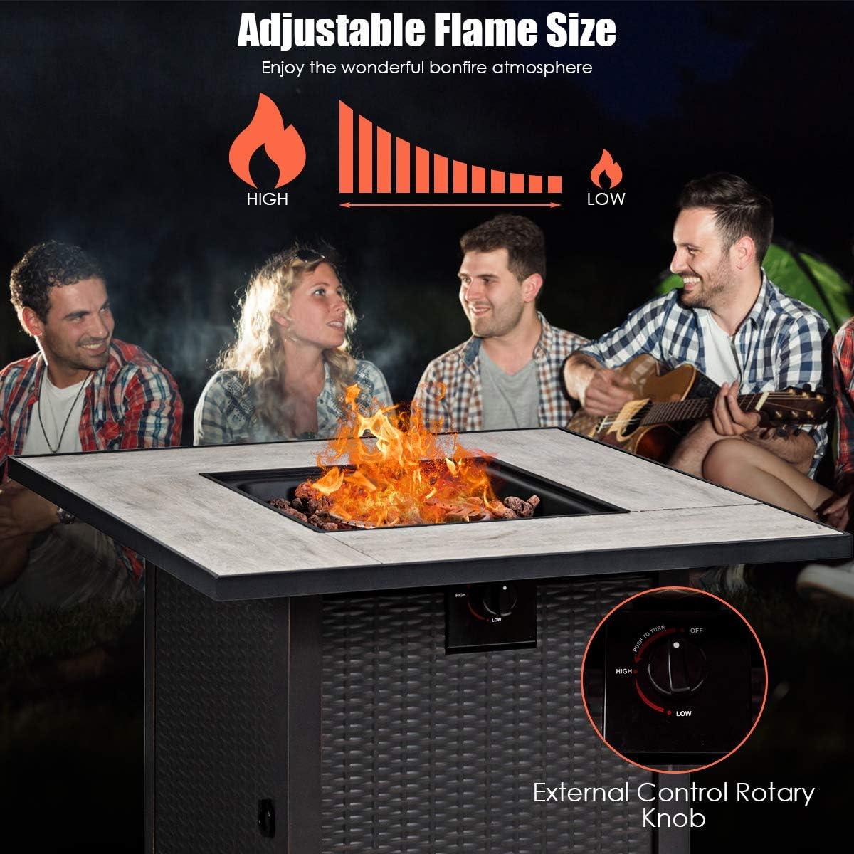image:imageGiantex Propane Fire Pit Table 30 inch 50000 BTU Square Gas Firepits wCeramic Tabletop Emboss Gas Heater wLava Rock Waterproof Cover ETL and CSA Certification for OutsideBlack amp GrayBlack Gray