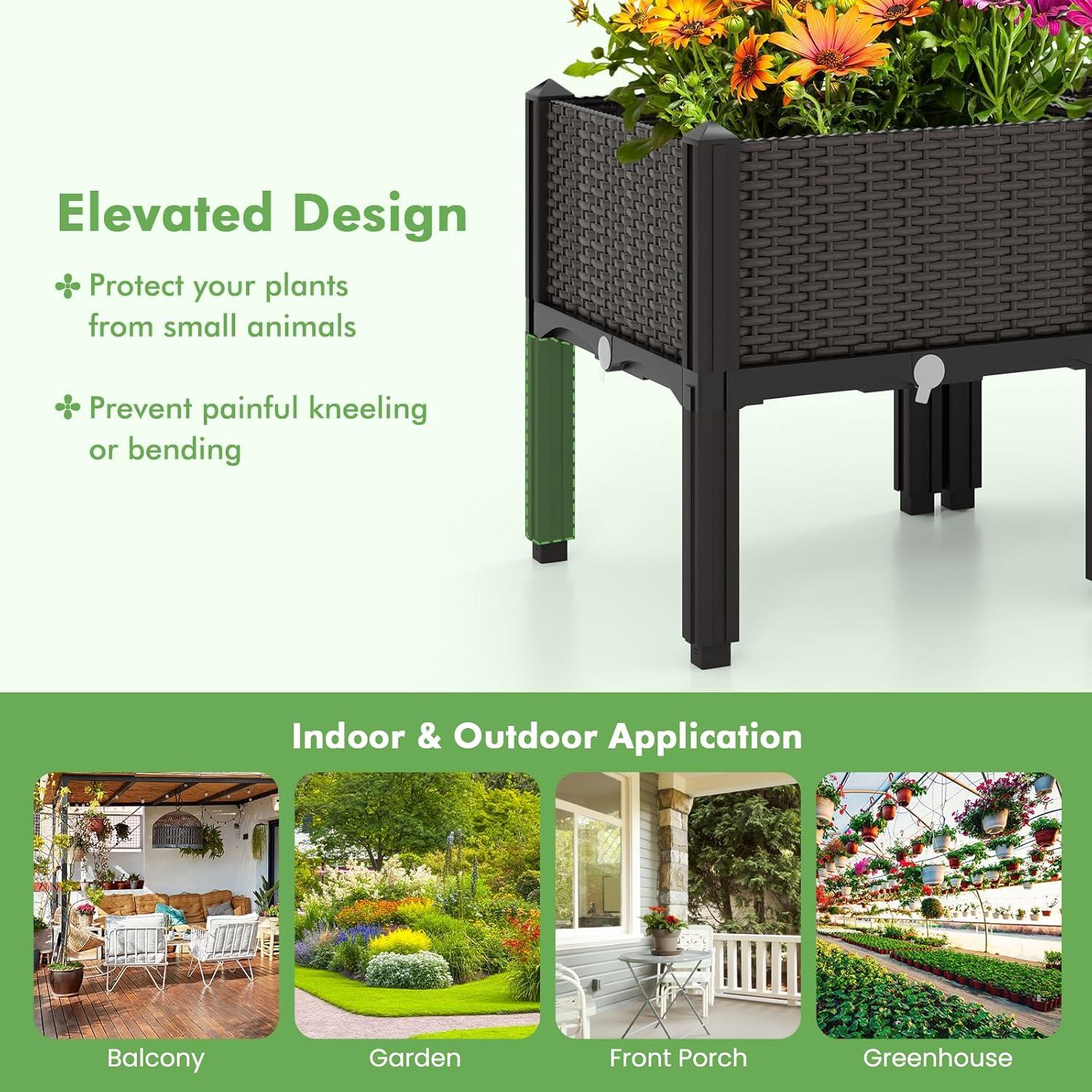 image:imageGiantex Raised Garden Bed Elevated Planter Box Kit W 8 Legs 2 Planter Boxes SelfWatering System Drainage Holes Indoor amp Outdoor Vegetable Fruit Flower Herb Growing BoxBrown