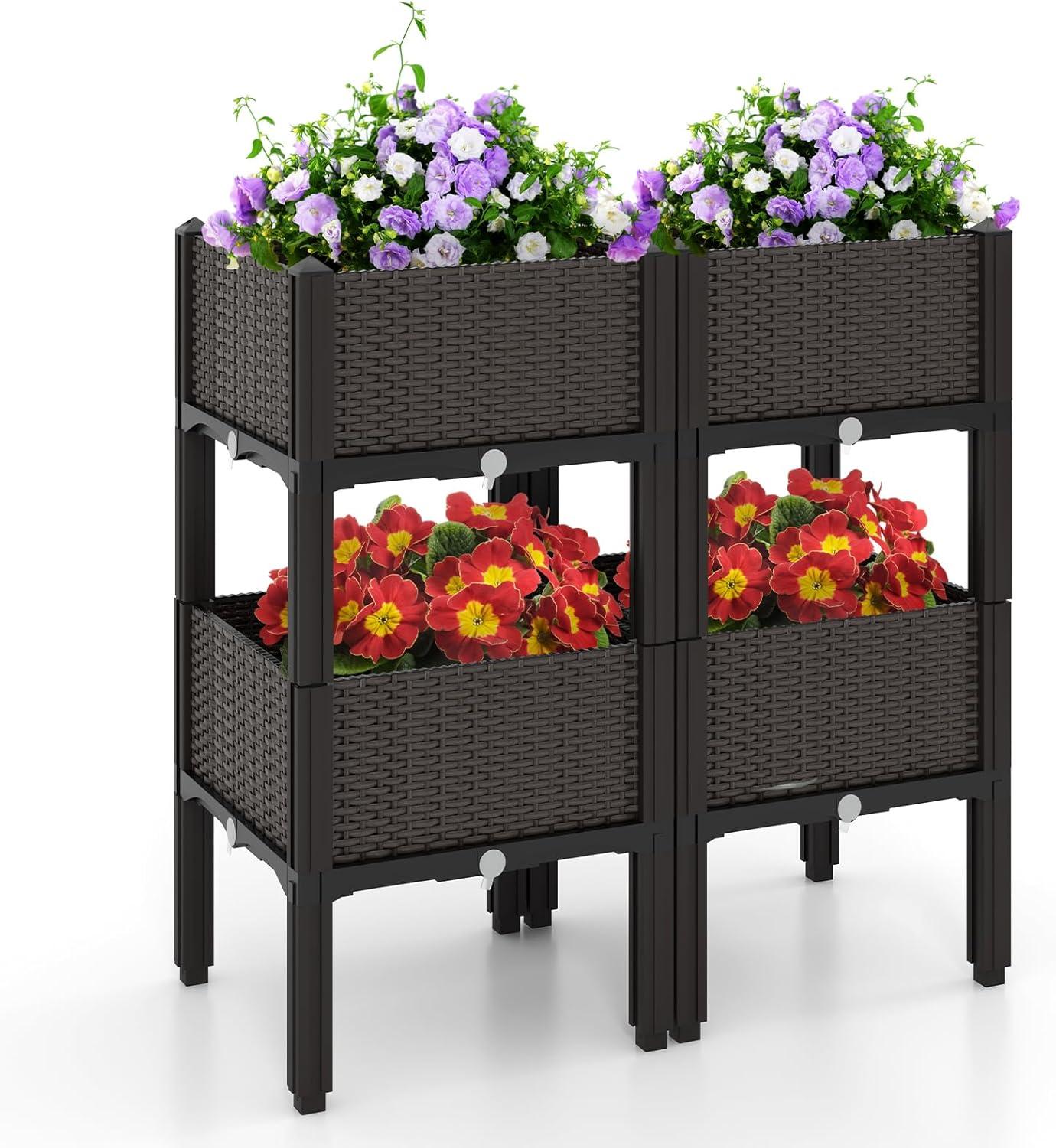 image:imageGiantex Raised Garden Bed Elevated Planter Box Kit W 8 Legs 2 Planter Boxes SelfWatering System Drainage Holes Indoor amp Outdoor Vegetable Fruit Flower Herb Growing BoxBrown