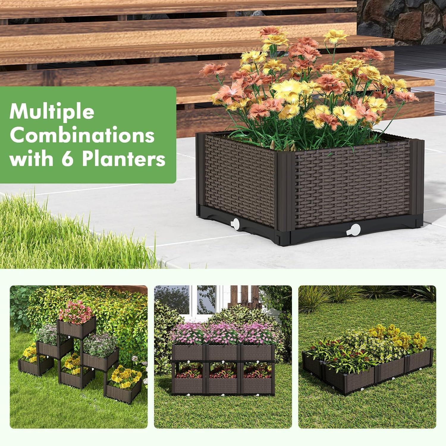image:imageGiantex Raised Garden Bed Elevated Planter Box Kit W 8 Legs 2 Planter Boxes SelfWatering System Drainage Holes Indoor amp Outdoor Vegetable Fruit Flower Herb Growing BoxBrown