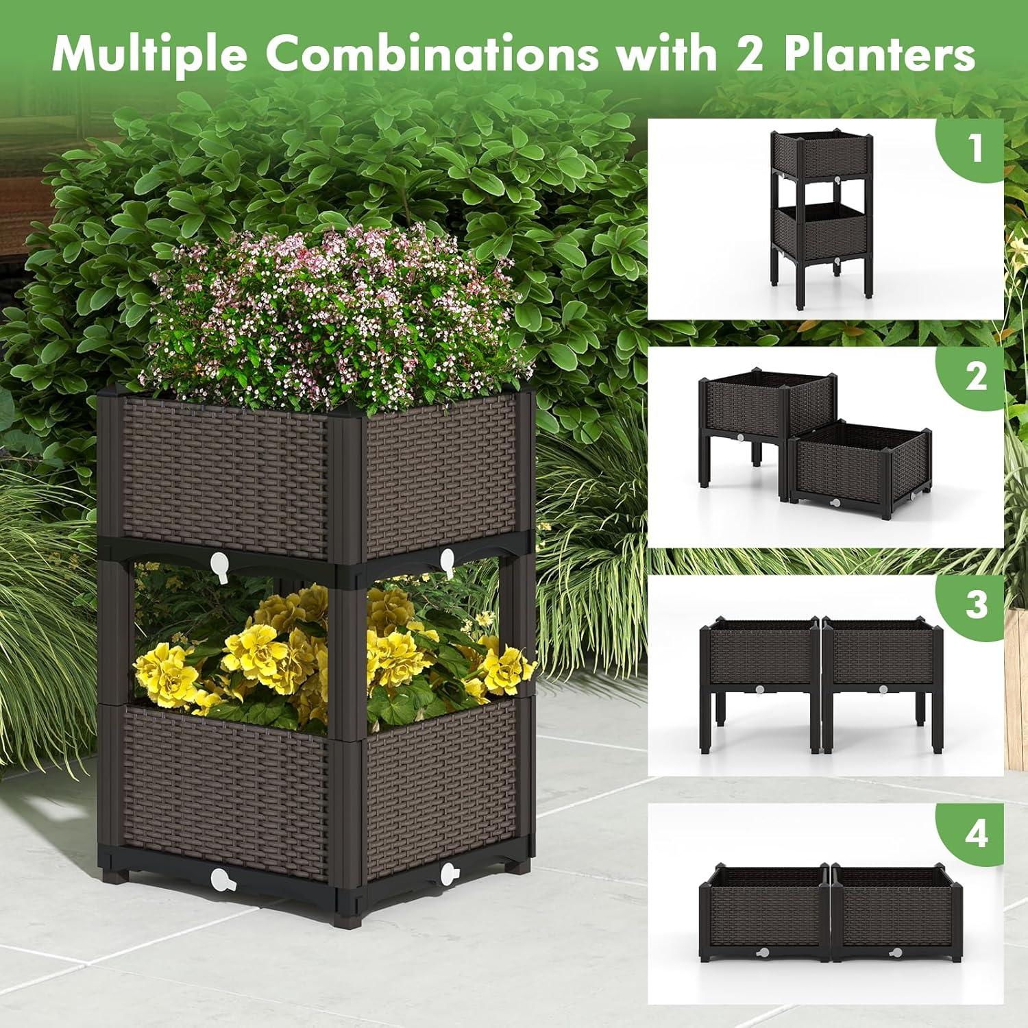 image:imageGiantex Raised Garden Bed Elevated Planter Box Kit W 8 Legs 2 Planter Boxes SelfWatering System Drainage Holes Indoor amp Outdoor Vegetable Fruit Flower Herb Growing BoxBrown