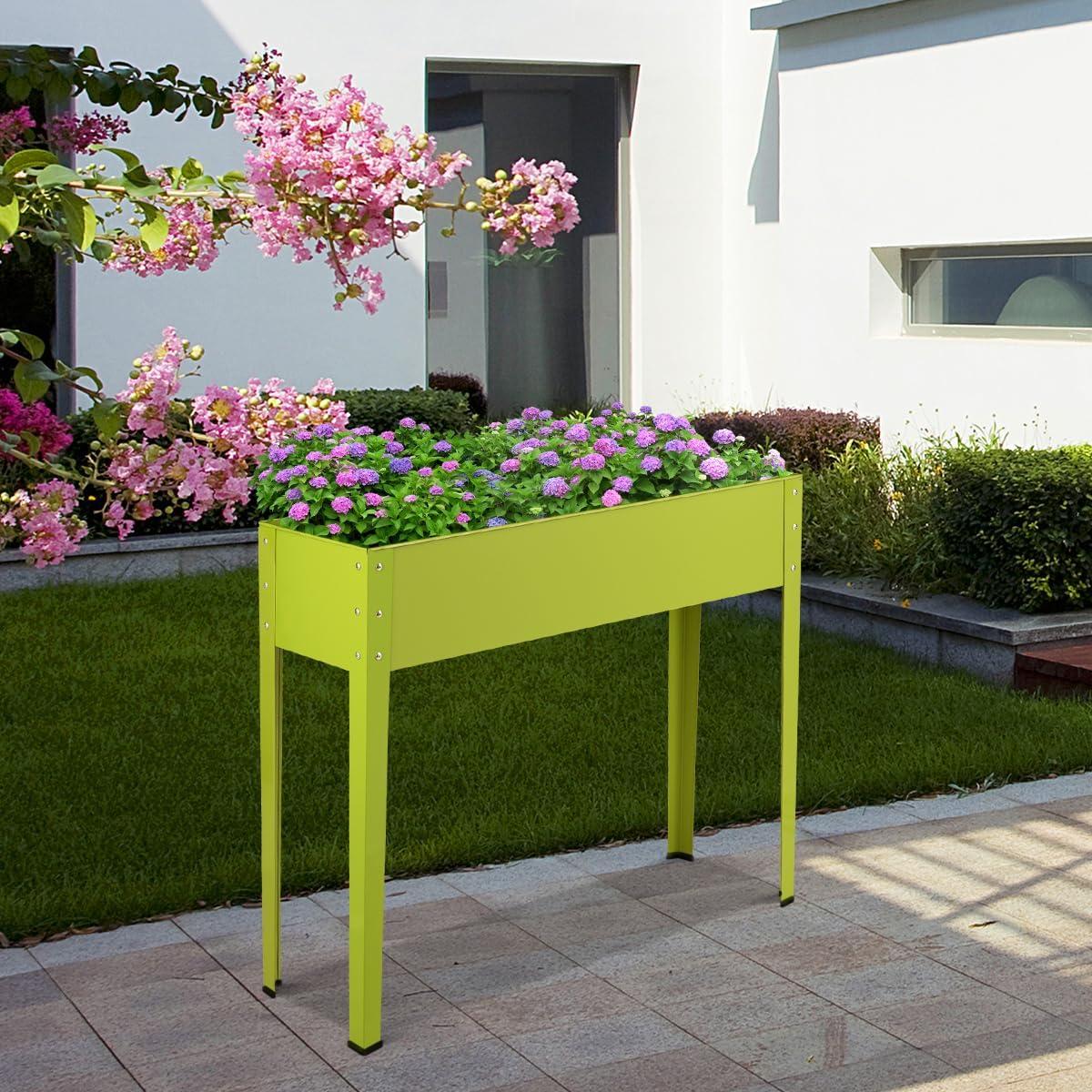 image:imageGiantex Raised Garden Bed Elevated Planter Metal Plant Box with Legs Standing Garden Stand Indoor and Outdoor Grow Container for Vegetables and Flowers 25 L x13W x18 H40L x11Wx315H