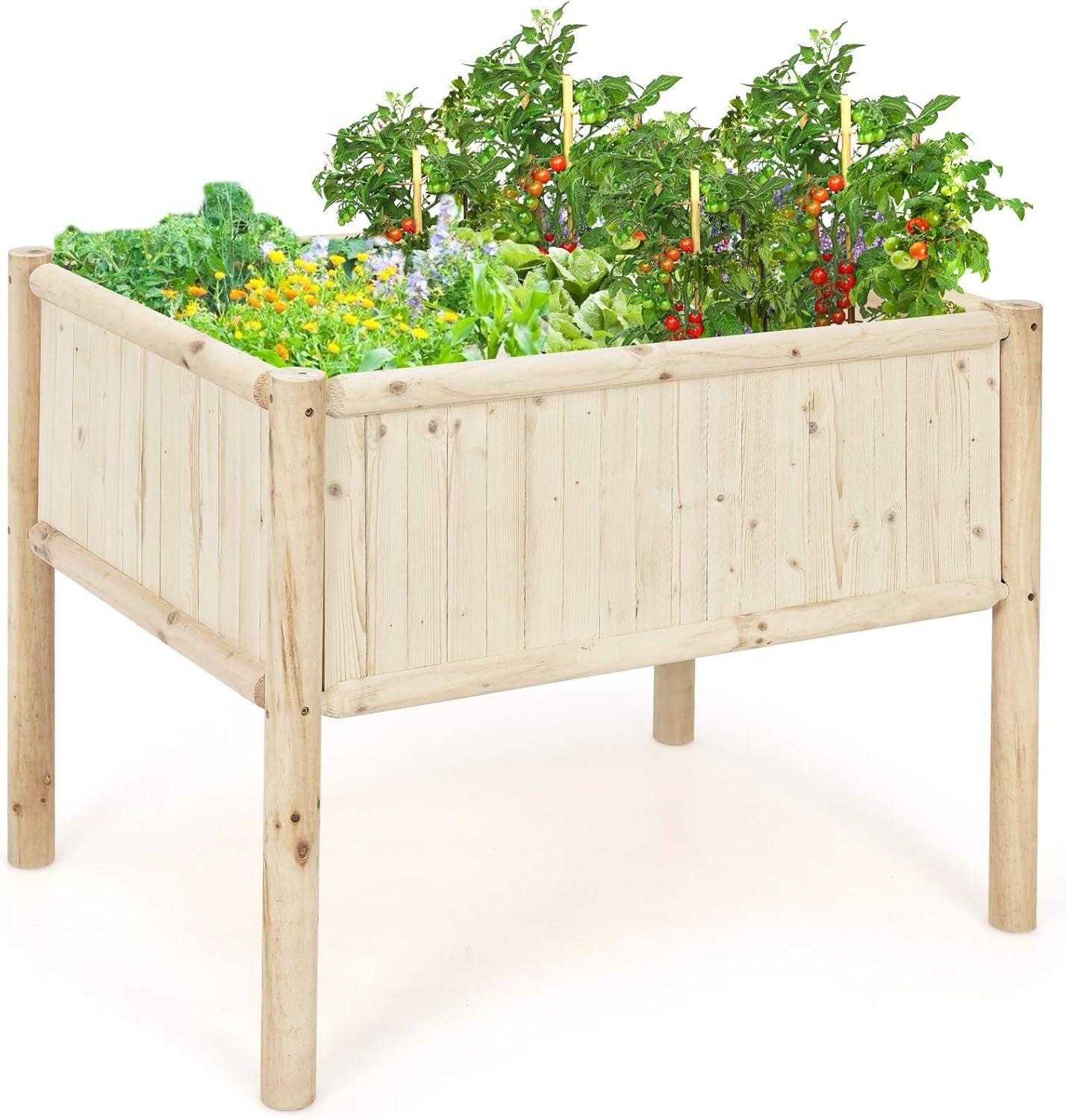 image:imageGiantex Raised Garden Bed Elevated Wood Planter Box Planter Raised Beds with Legs amp Black Liner Planting Raised Beds Herb Vegetable Flowers Growing Container Easy Assembly 1