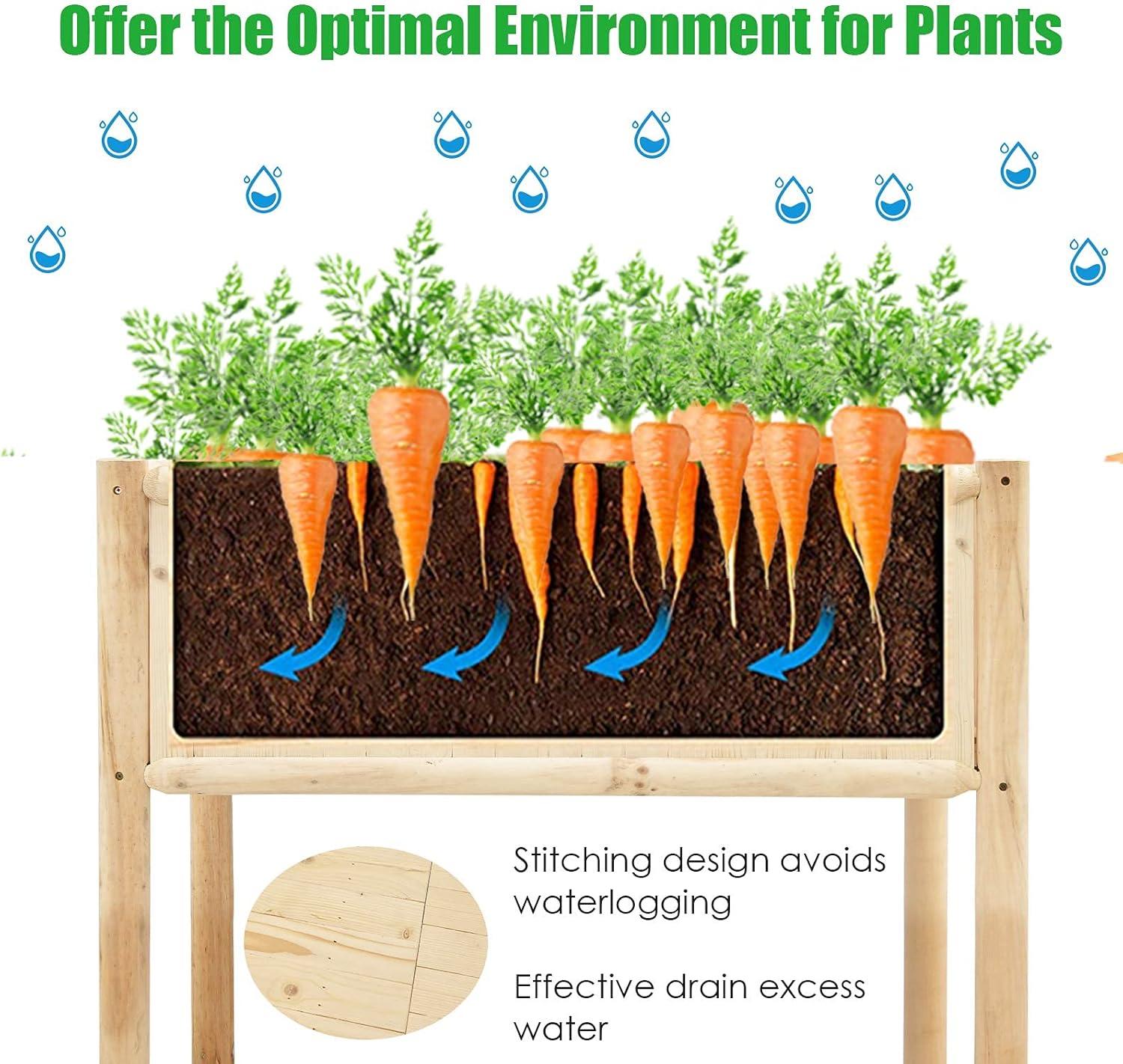 image:imageGiantex Raised Garden Bed Elevated Wood Planter Box Planter Raised Beds with Legs amp Black Liner Planting Raised Beds Herb Vegetable Flowers Growing Container Easy Assembly 1