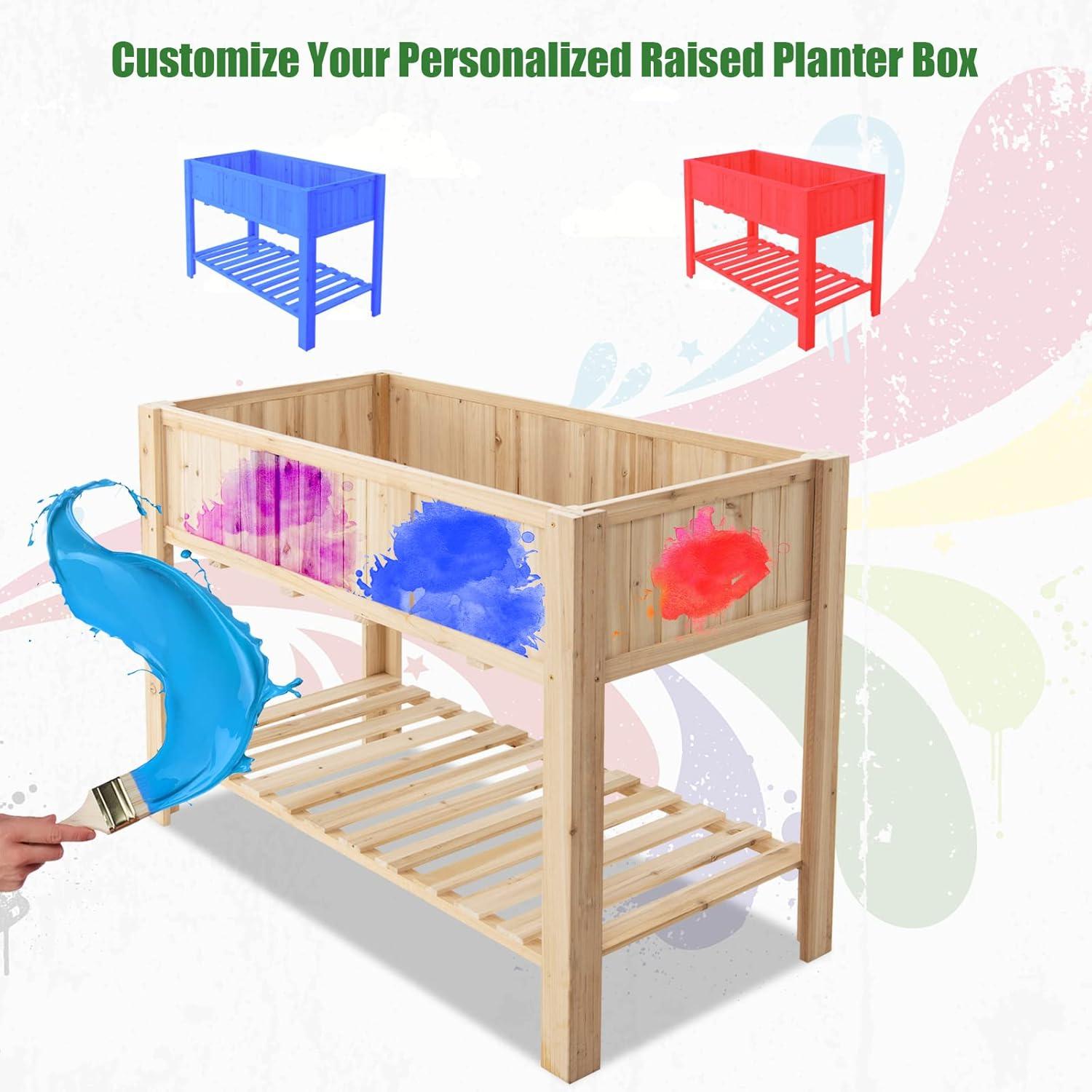 image:imageGiantex Raised Garden Bed Elevated Wood Planter Box Standing Garden Bed Kit wLegs amp Storage Shelf for Vegetable Flower Herb Outdoor Use for Patio Backyard Natural47Lx 23Wx 35H