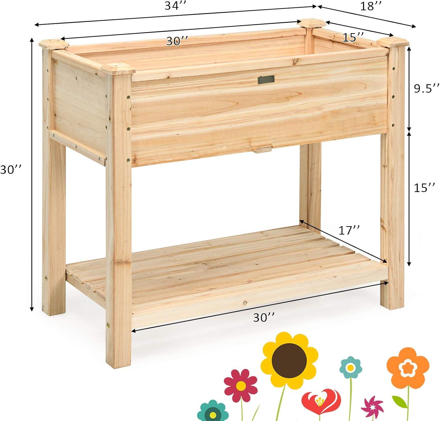 image:imageGiantex Raised Garden Bed Elevated Wood Planter Box Standing Garden Bed Kit wLegs amp Storage Shelf for Vegetable Flower Herb Outdoor Use for Patio Backyard Natural34Lx 18Wx 30H