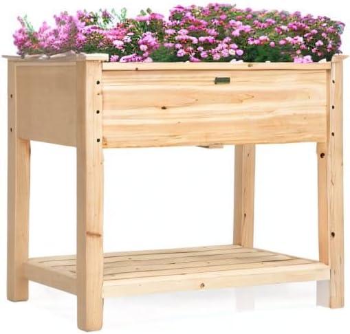 image:imageGiantex Raised Garden Bed Elevated Wood Planter Box Standing Garden Bed Kit wLegs amp Storage Shelf for Vegetable Flower Herb Outdoor Use for Patio Backyard Natural34Lx 18Wx 30H