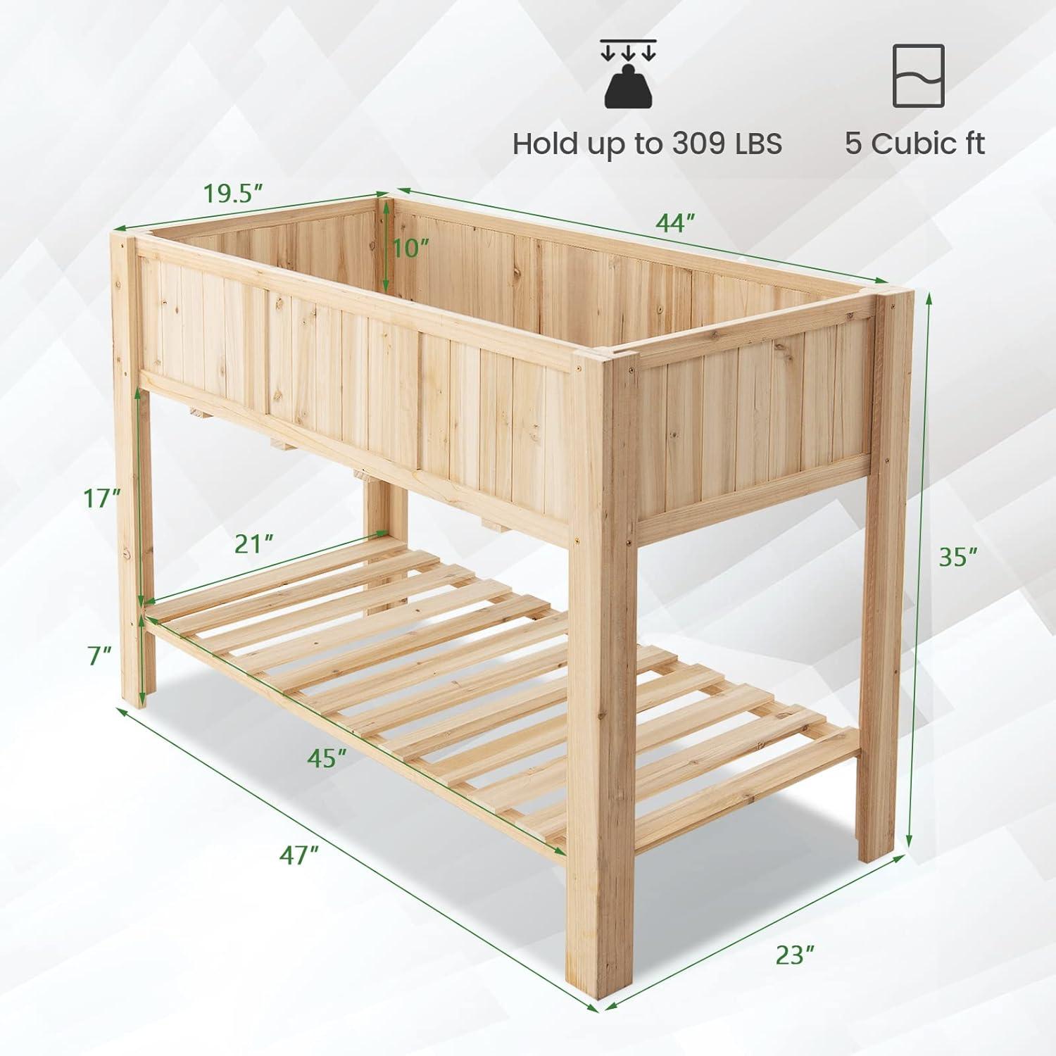 image:imageGiantex Raised Garden Bed Elevated Wood Planter Box Standing Garden Bed Kit wLegs amp Storage Shelf for Vegetable Flower Herb Outdoor Use for Patio Backyard Natural47Lx 23Wx 35H