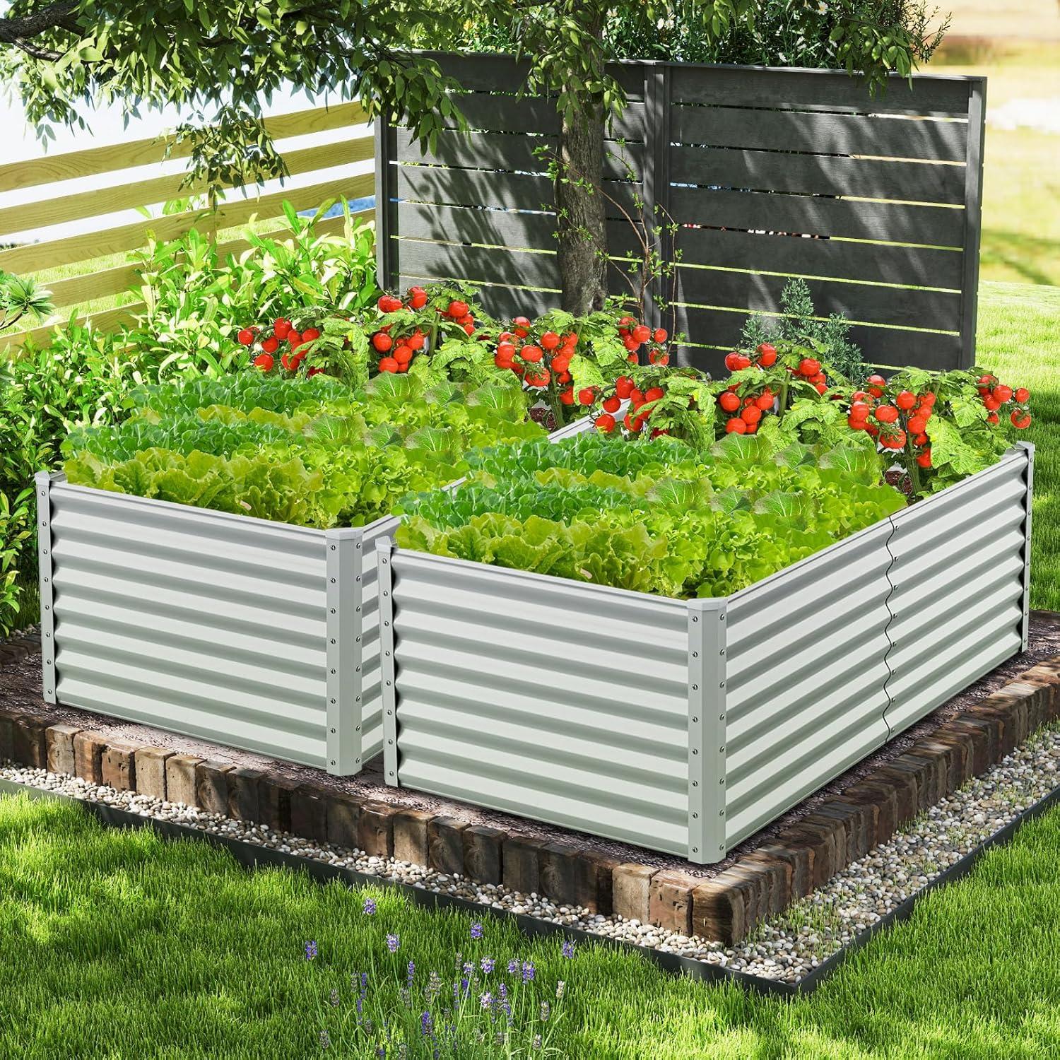 image:imageGiantex Raised Garden Bed Elevated Wood Planter Stand Garden Grow Box Kit WLegs for Vegetable Flower Herb Outdoor Planter WShelf for Garden Patio Backyard NaturalGray