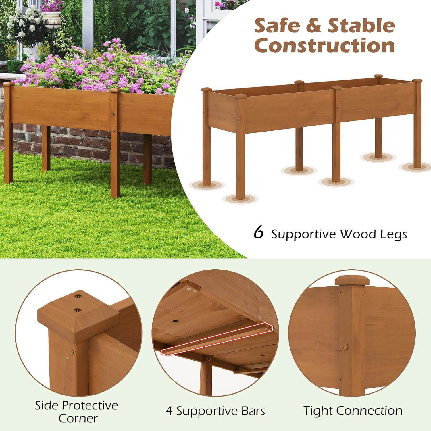 image:imageGiantex Raised Garden Bed Elevated Wood Planter Stand Garden Grow Box Kit WLegs for Vegetable Flower Herb Outdoor Planter WShelf for Garden Patio Backyard NaturalBrown