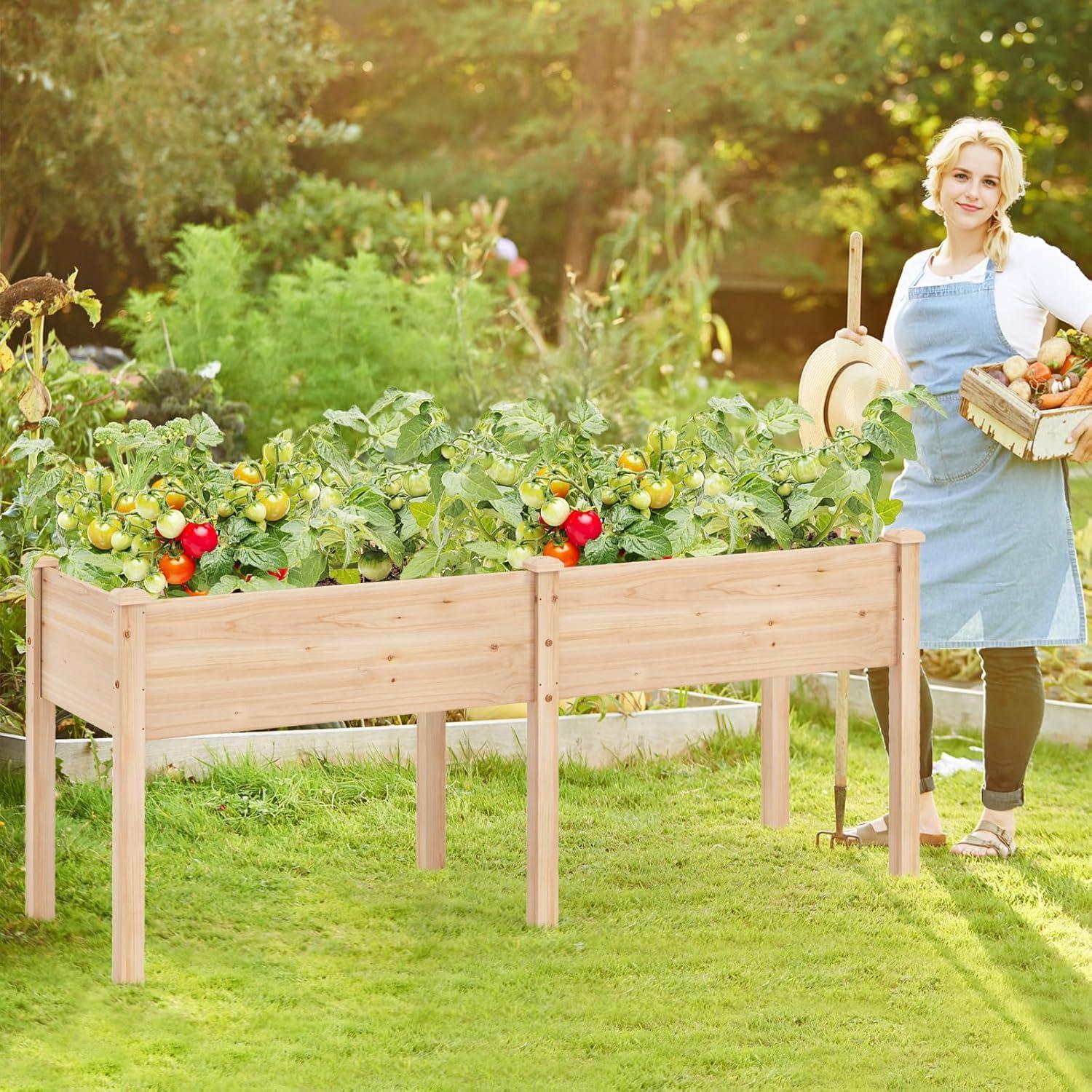 image:imageGiantex Raised Garden Bed Elevated Wood Planter Stand Garden Grow Box Kit WLegs for Vegetable Flower Herb Outdoor Planter WShelf for Garden Patio Backyard NaturalNatural