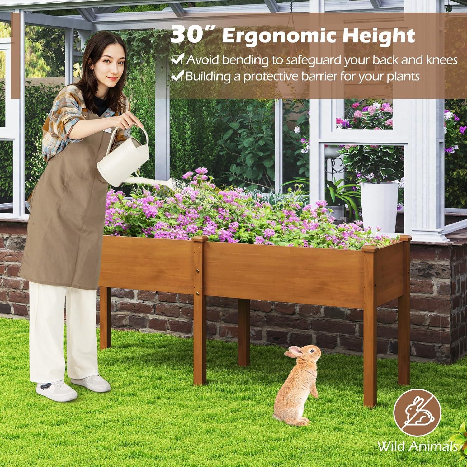 image:imageGiantex Raised Garden Bed Elevated Wood Planter Stand Garden Grow Box Kit WLegs for Vegetable Flower Herb Outdoor Planter WShelf for Garden Patio Backyard NaturalBrown