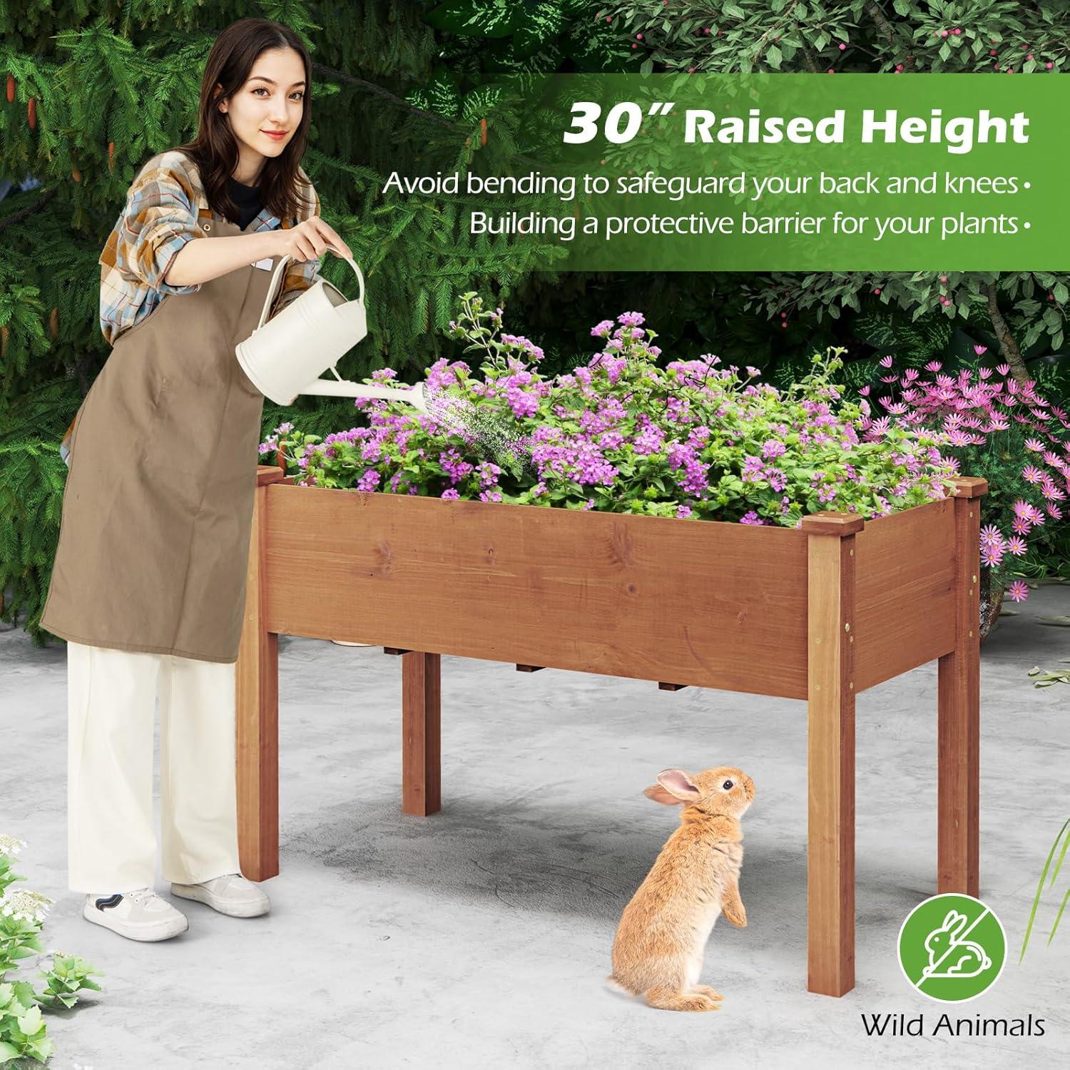 image:imageGiantex Raised Garden Bed Elevated Wood Planter Stand Garden Grow Box Kit WLegs for Vegetable Flower Herb Outdoor Planter WShelf for Garden Patio Backyard NaturalBrown