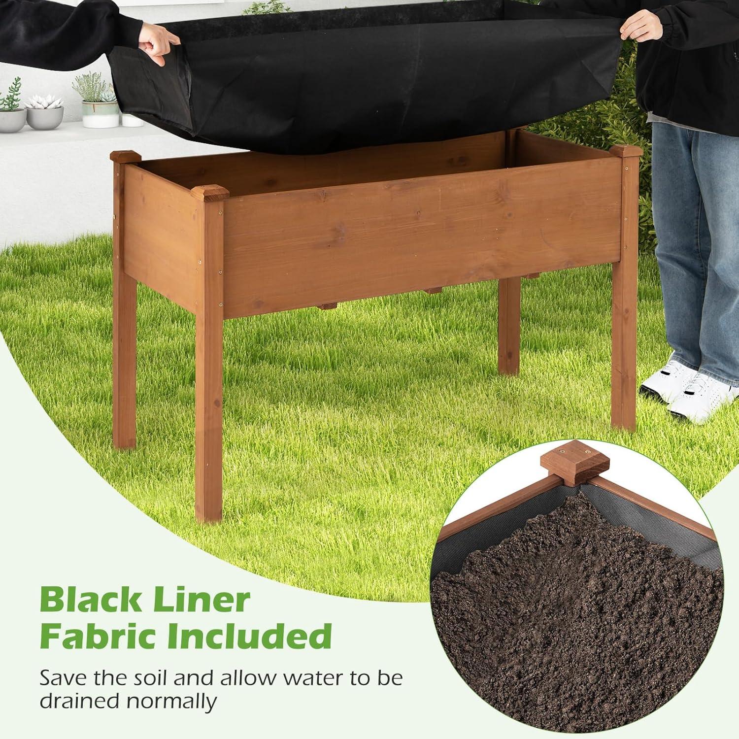 image:imageGiantex Raised Garden Bed Elevated Wood Planter Stand Garden Grow Box Kit WLegs for Vegetable Flower Herb Outdoor Planter WShelf for Garden Patio Backyard NaturalBrown