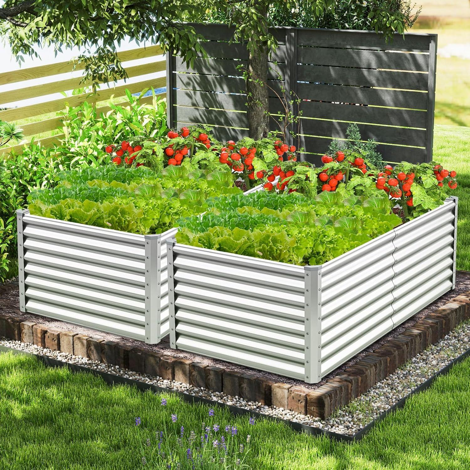 image:imageGiantex Raised Garden Bed Elevated Wood Planter Stand Garden Grow Box Kit WLegs for Vegetable Flower Herb Outdoor Planter WShelf for Garden Patio Backyard NaturalSilver