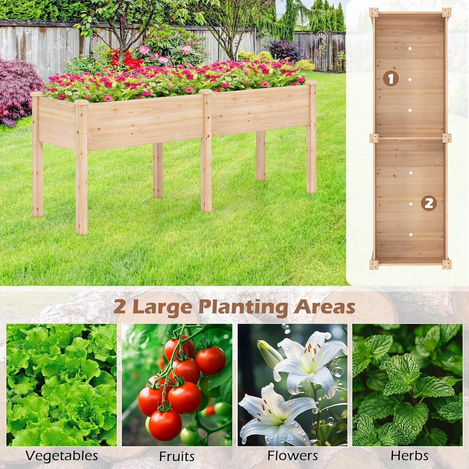 image:imageGiantex Raised Garden Bed Elevated Wood Planter Stand Garden Grow Box Kit WLegs for Vegetable Flower Herb Outdoor Planter WShelf for Garden Patio Backyard NaturalNatural