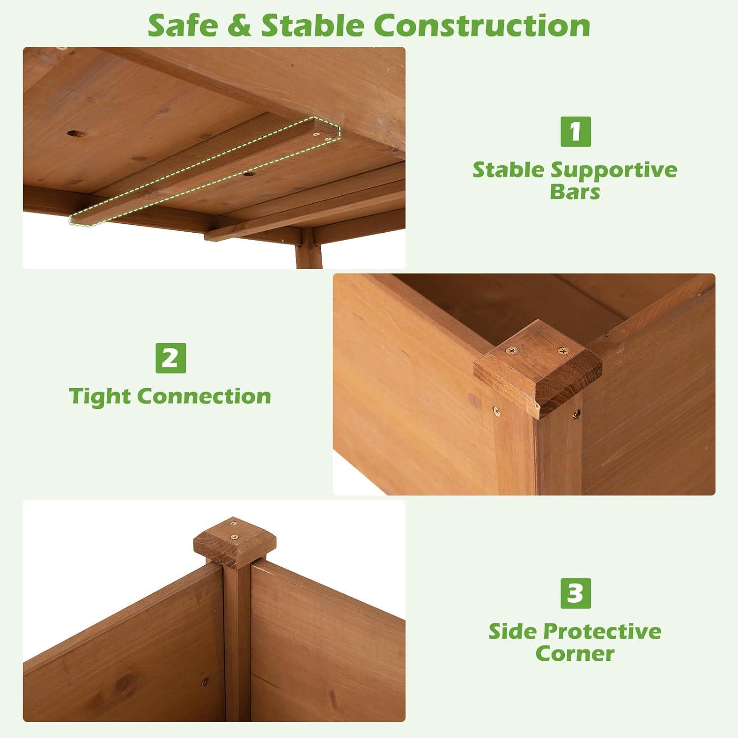 image:imageGiantex Raised Garden Bed Elevated Wood Planter Stand Garden Grow Box Kit WLegs for Vegetable Flower Herb Outdoor Planter WShelf for Garden Patio Backyard NaturalBrown