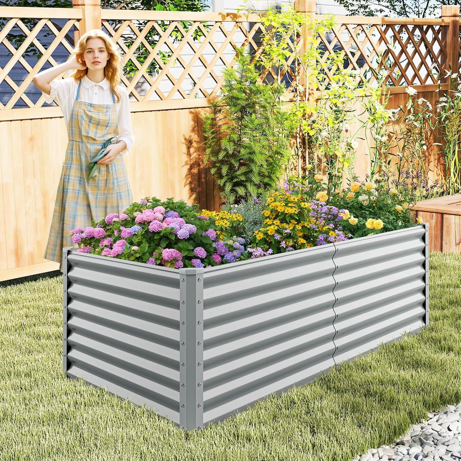 image:imageGiantex Raised Garden Bed Elevated Wood Planter Stand Garden Grow Box Kit WLegs for Vegetable Flower Herb Outdoor Planter WShelf for Garden Patio Backyard NaturalGray