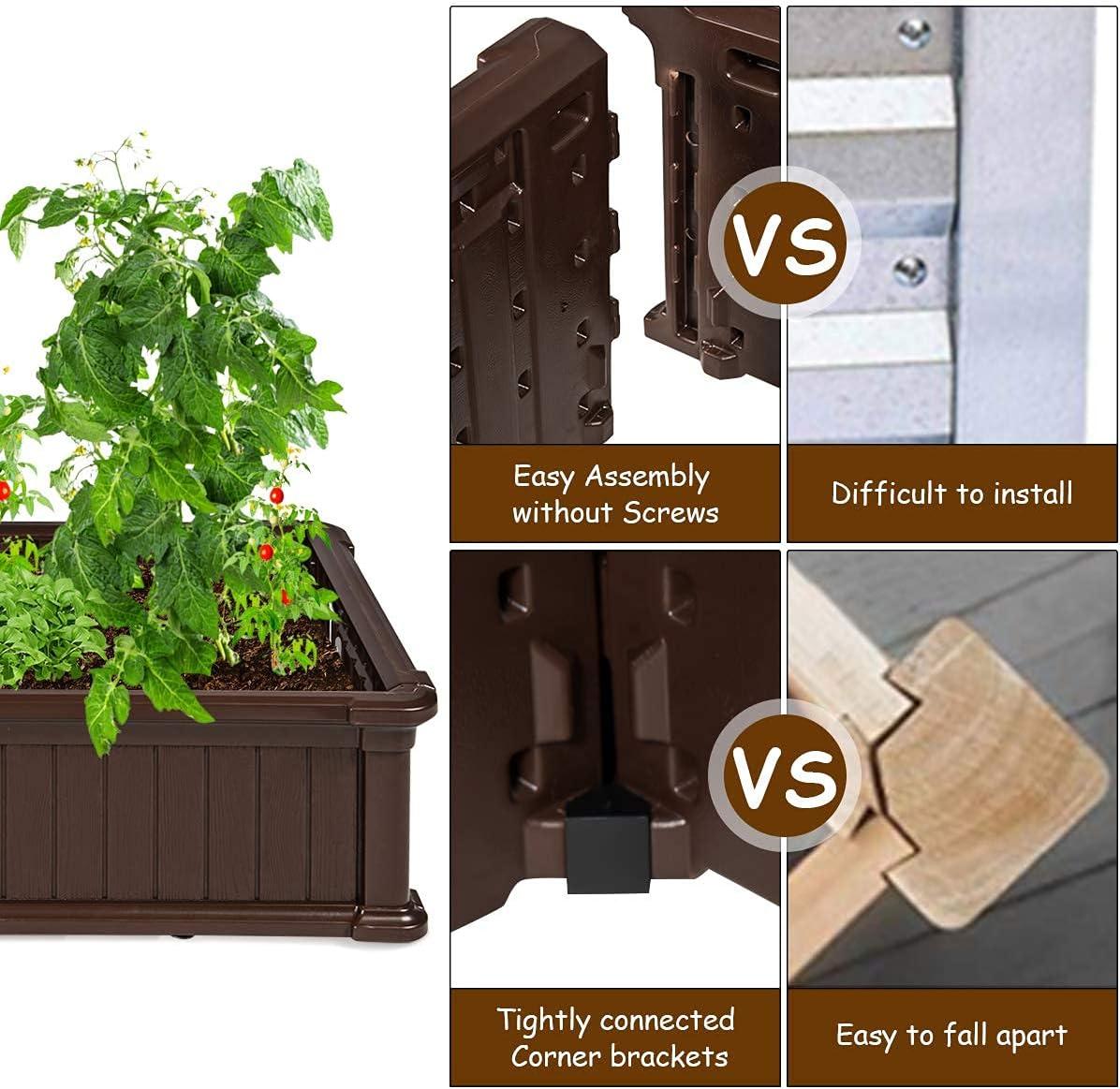image:imageGiantex Raised Garden Bed Elevated Wood Planter Stand Garden Grow Box Kit WLegs for Vegetable Flower Herb Outdoor Planter WShelf for Garden Patio Backyard NaturalBrown