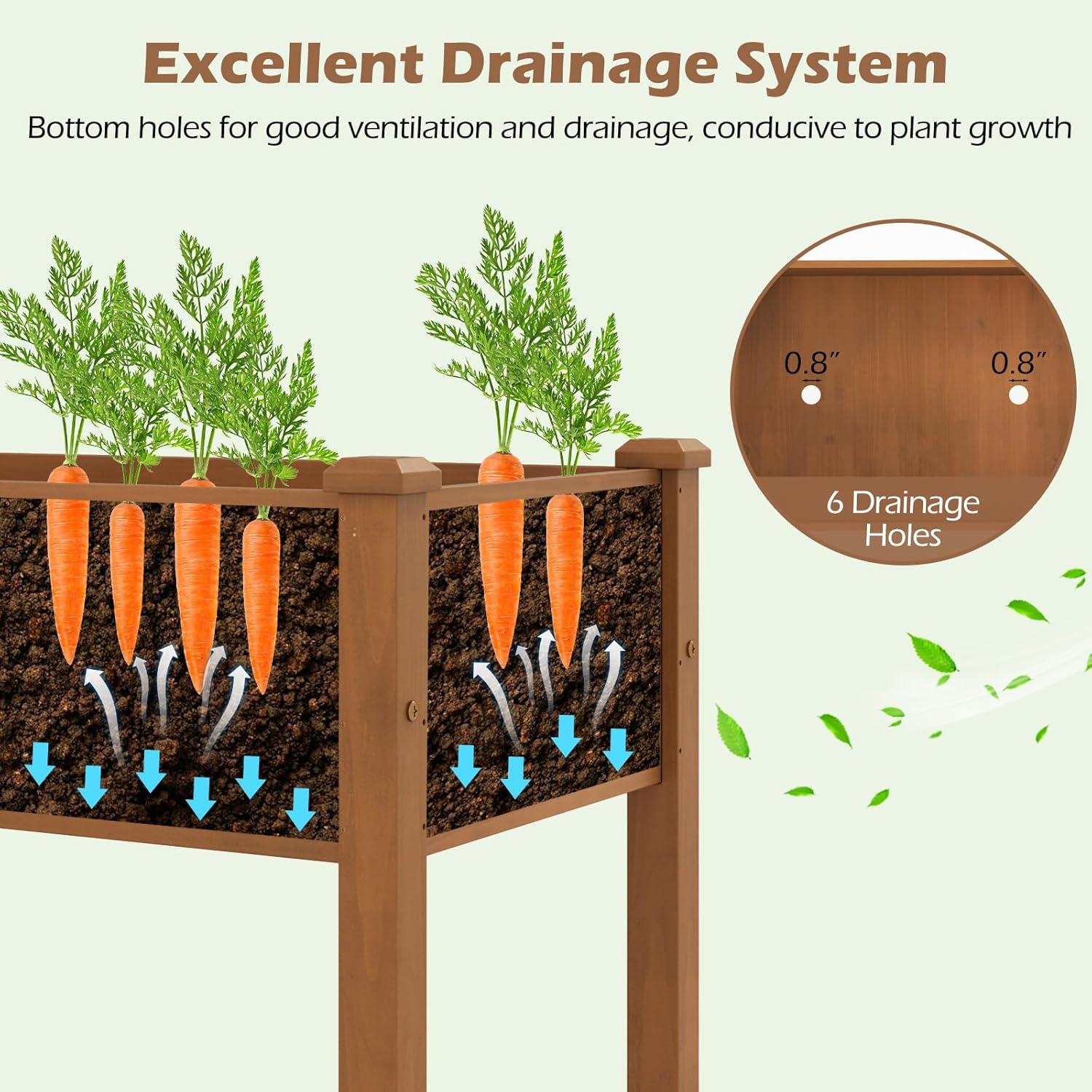 image:imageGiantex Raised Garden Bed Elevated Wood Planter Stand Garden Grow Box Kit WLegs for Vegetable Flower Herb Outdoor Planter WShelf for Garden Patio Backyard NaturalBrown
